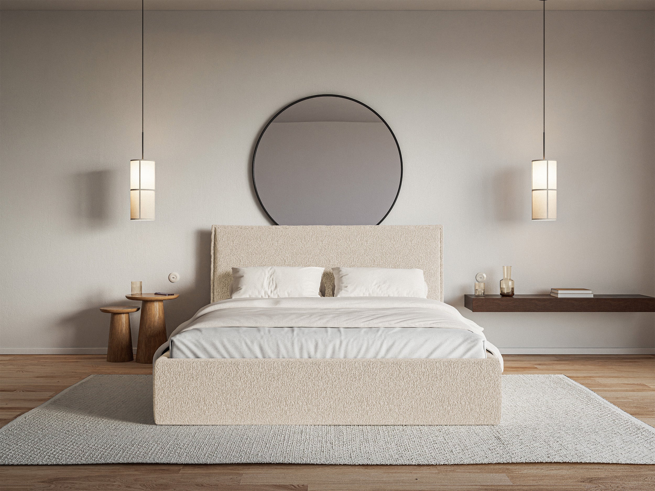 Łóżko tapicerowane 140x200 cm Softie Slim jasnobeżowe szenil