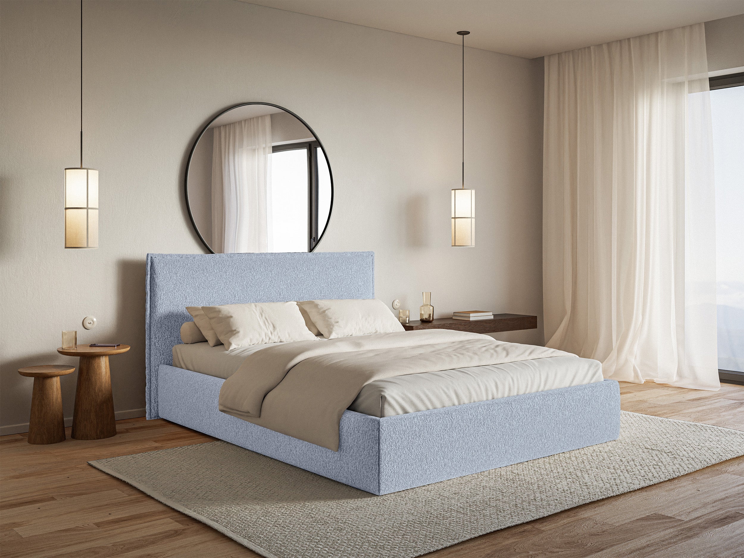 Łóżko Softie Slim 140x200 cm błękitne szenil - bez materaca