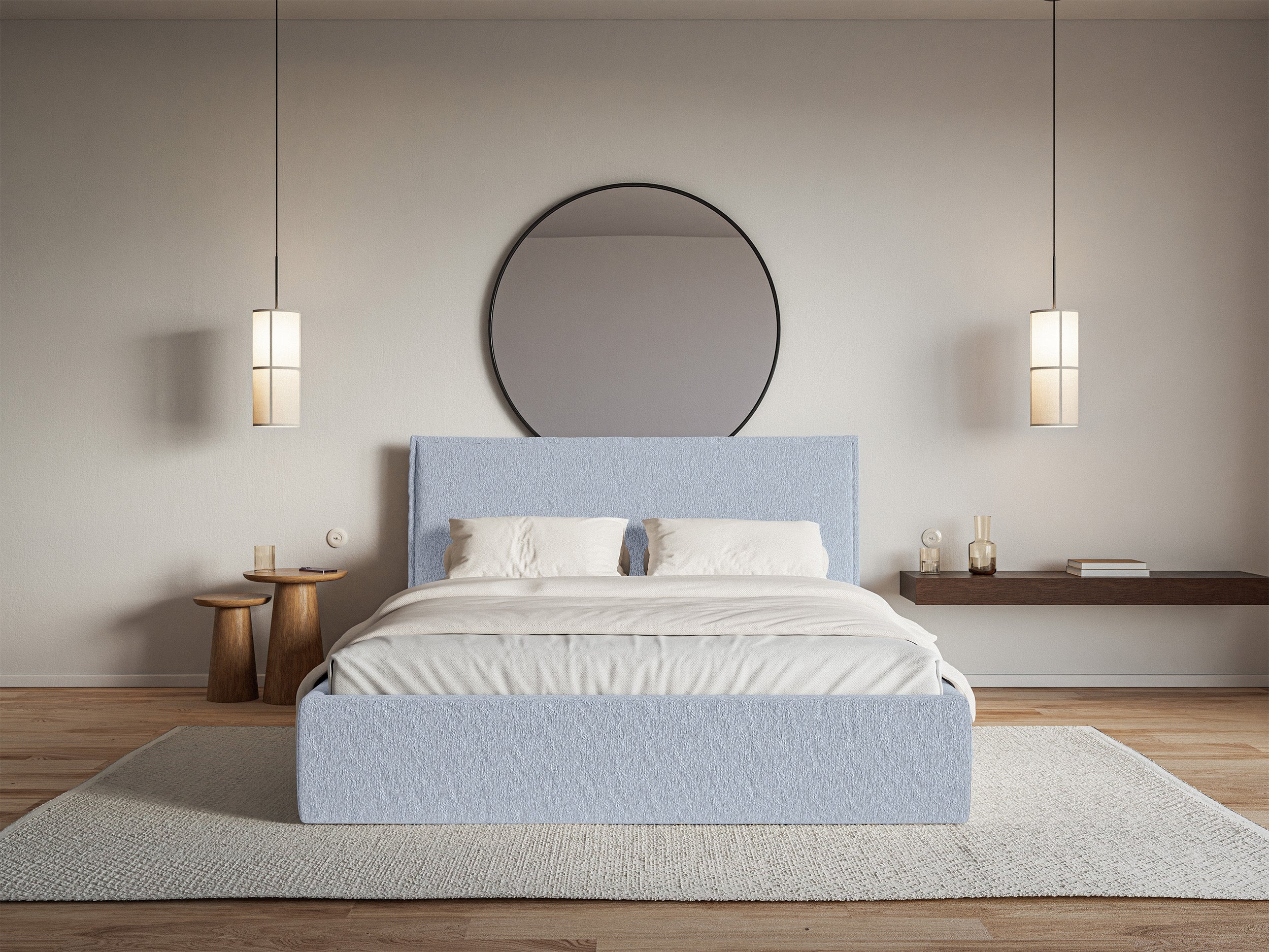 Łóżko tapicerowane 180x200 cm Softie Slim błękitne szenil