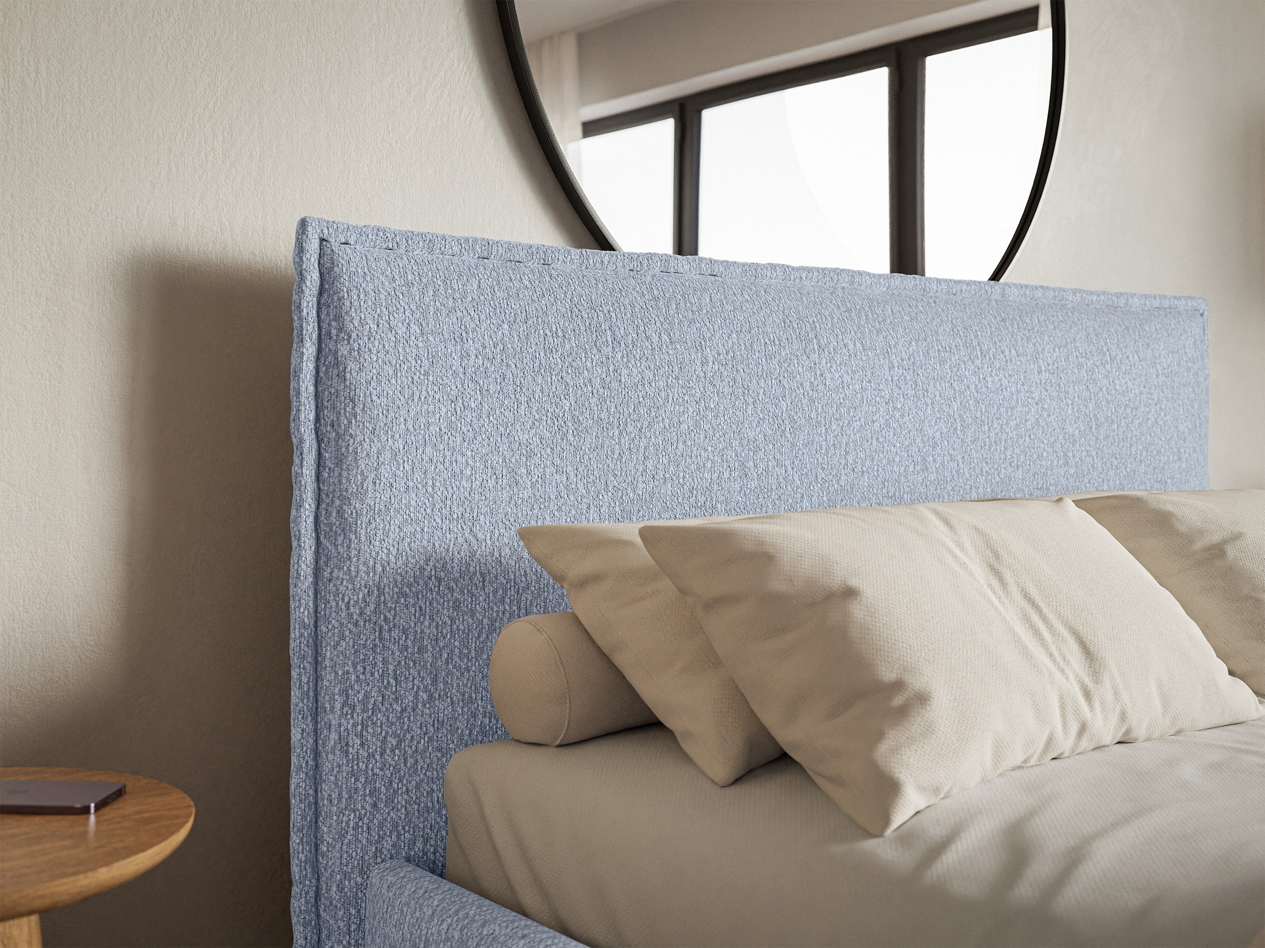 Łóżko tapicerowane 160x200 cm Softie Slim z pojemnikiem błękitne szenil stelaż metalowy