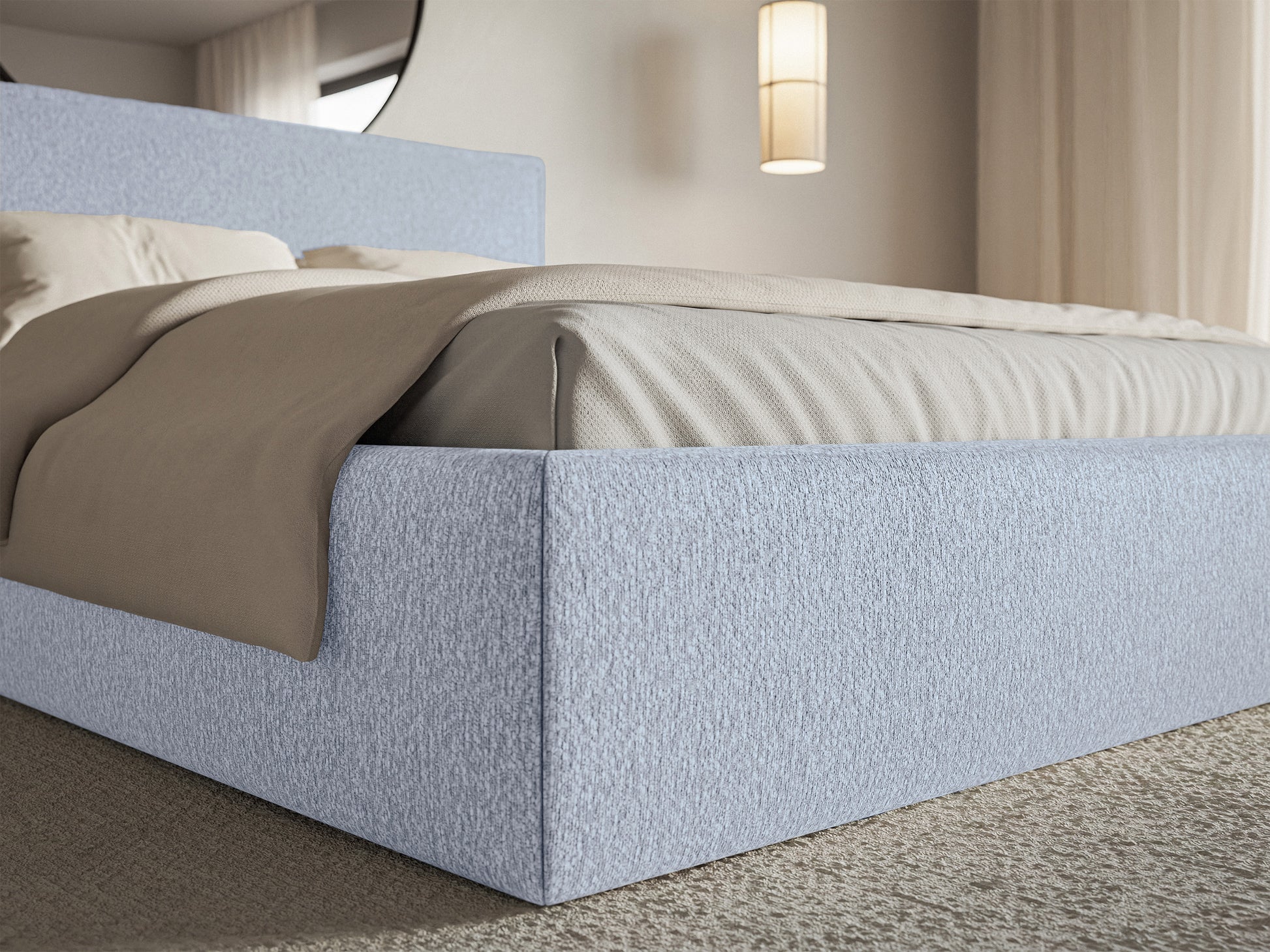 Łóżko Softie Slim 140x200 cm błękitne szenil - materiał płyta meblowa