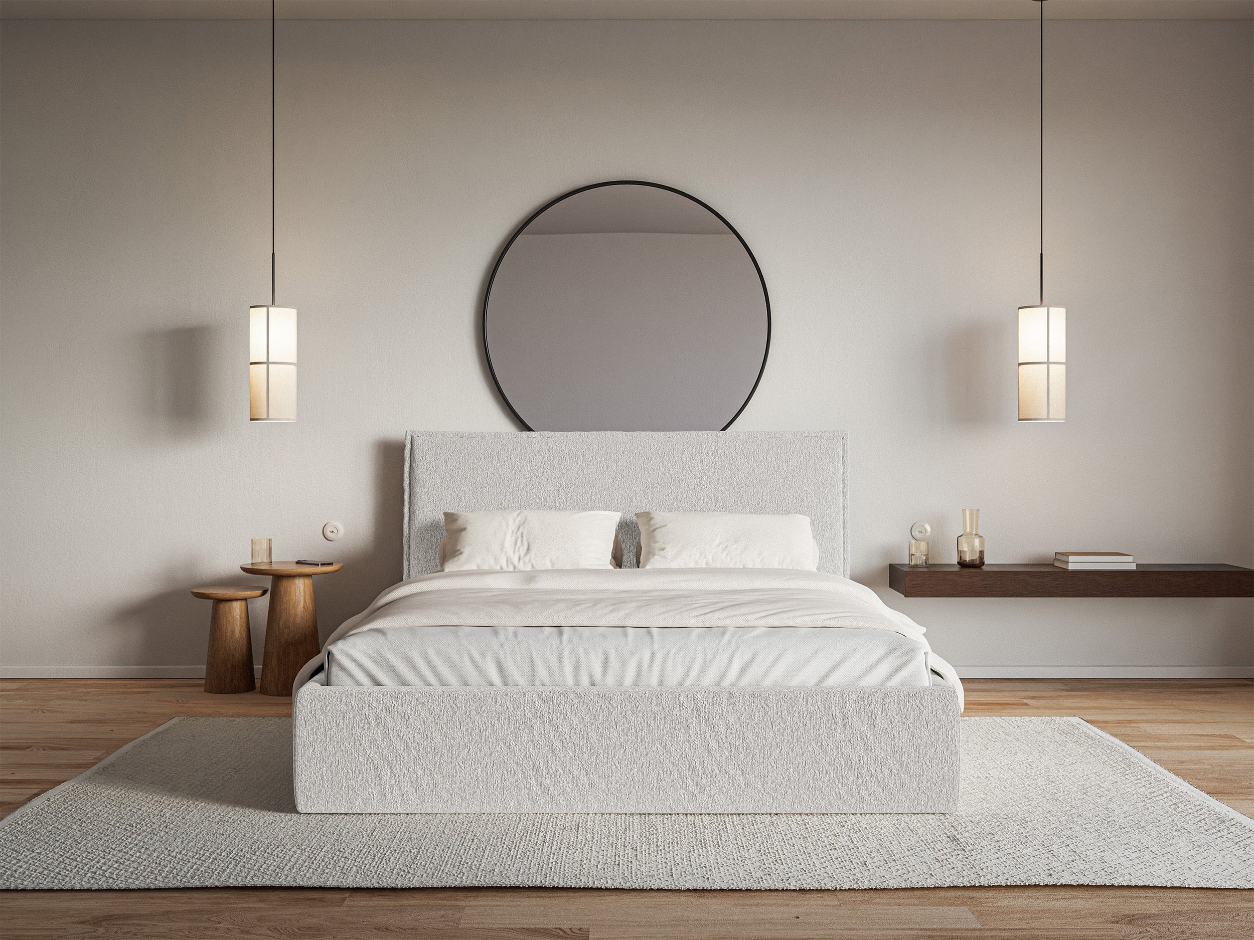 Łóżko tapicerowane Softie Slim 180x200 cm z pojemnikiem jasnoszare szenil - podnośnik gazowy