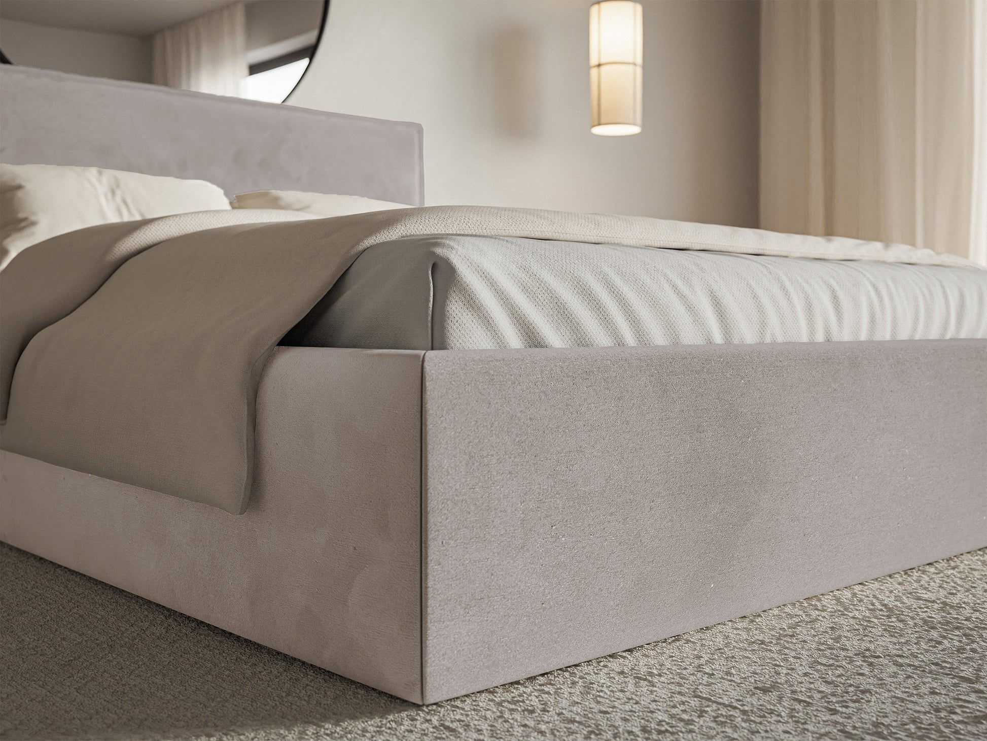 Łóżko tapicerowane Softie Slim 200x200 cm z pojemnikiem szarobrązowe welur hydrofobowy - rodzaj dwuosobowy