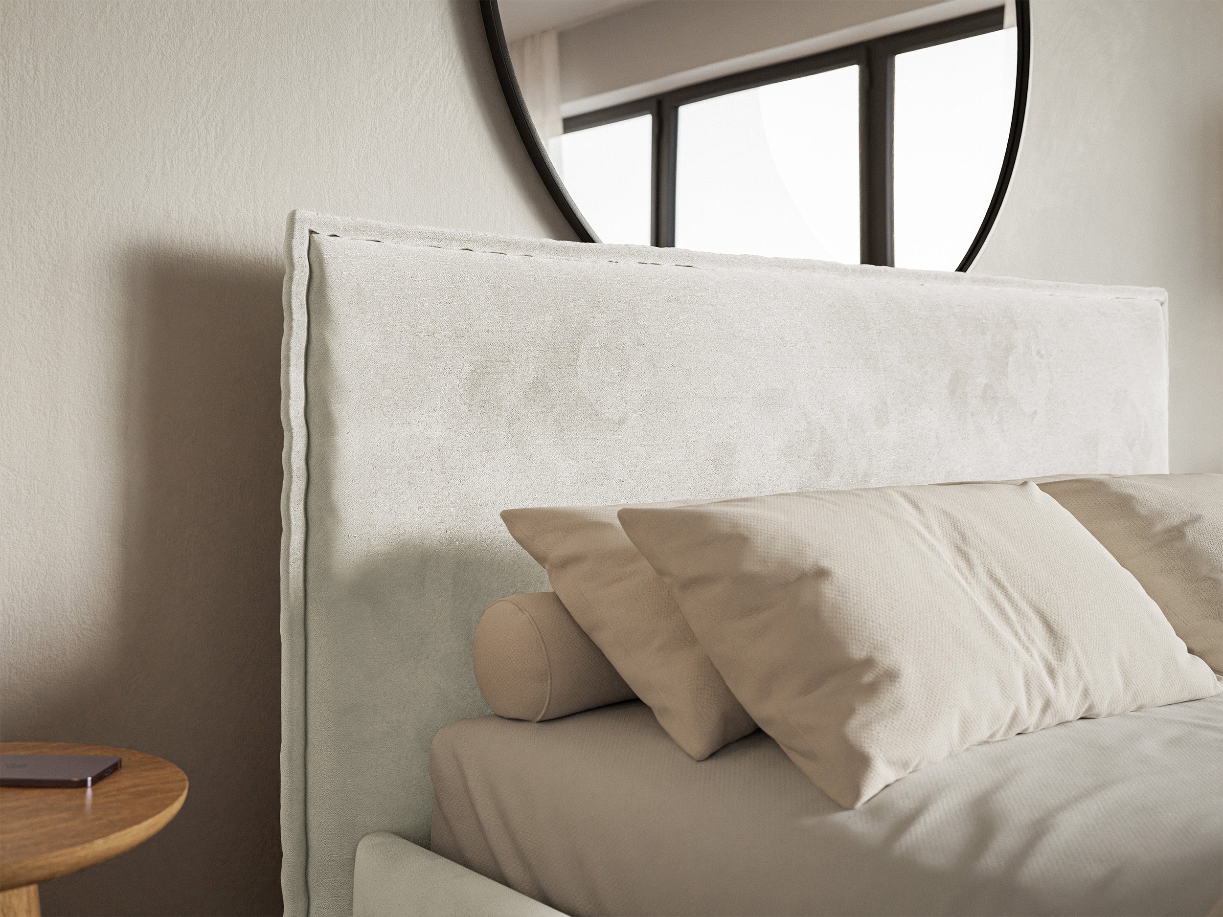 Łóżko tapicerowane 180x200 cm Softie Slim szarobeżowe welur hydrofobowy