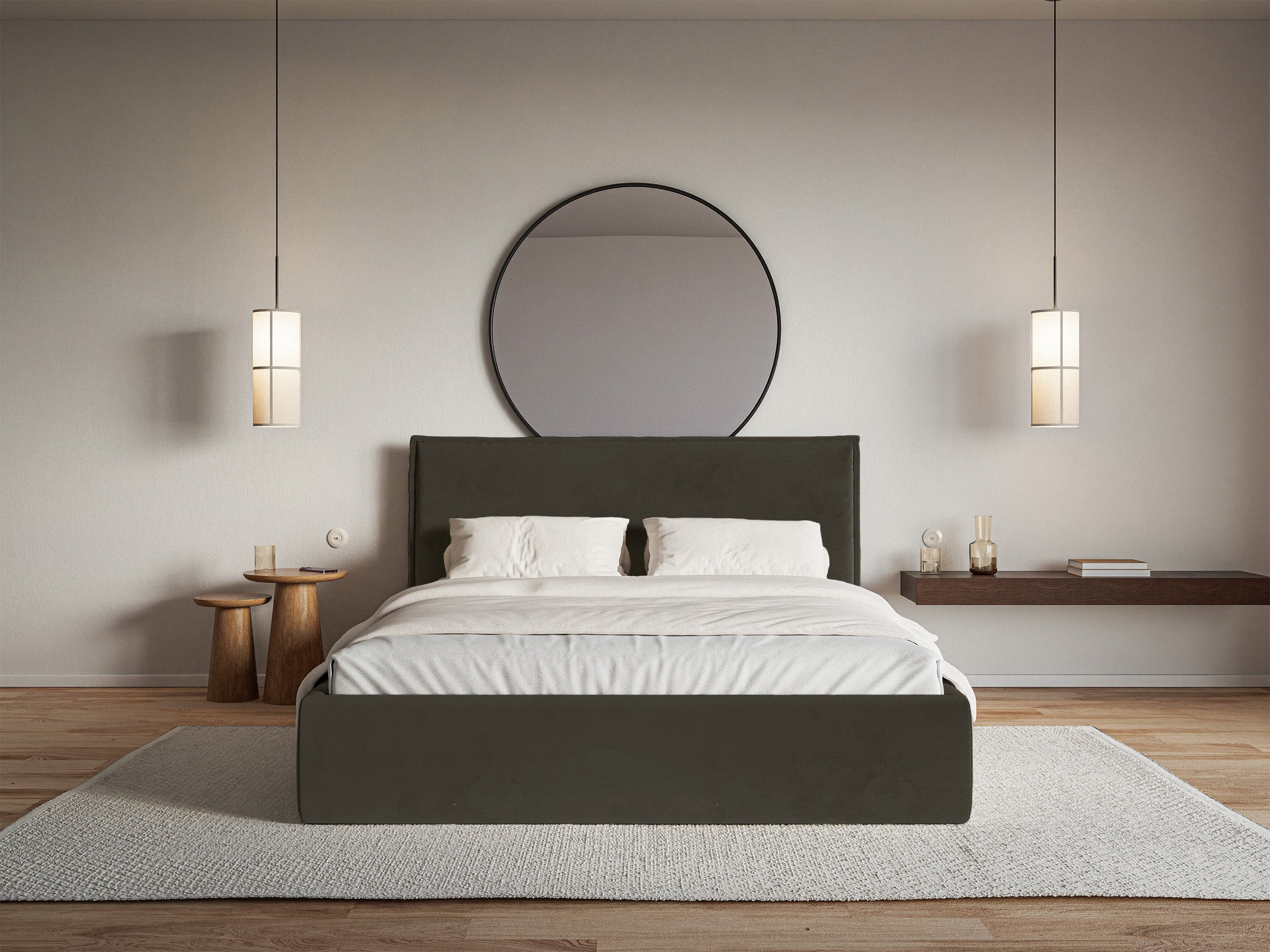 Łóżko tapicerowane 200x200 cm Softie Slim ciemnozielone welur hydrofobowy