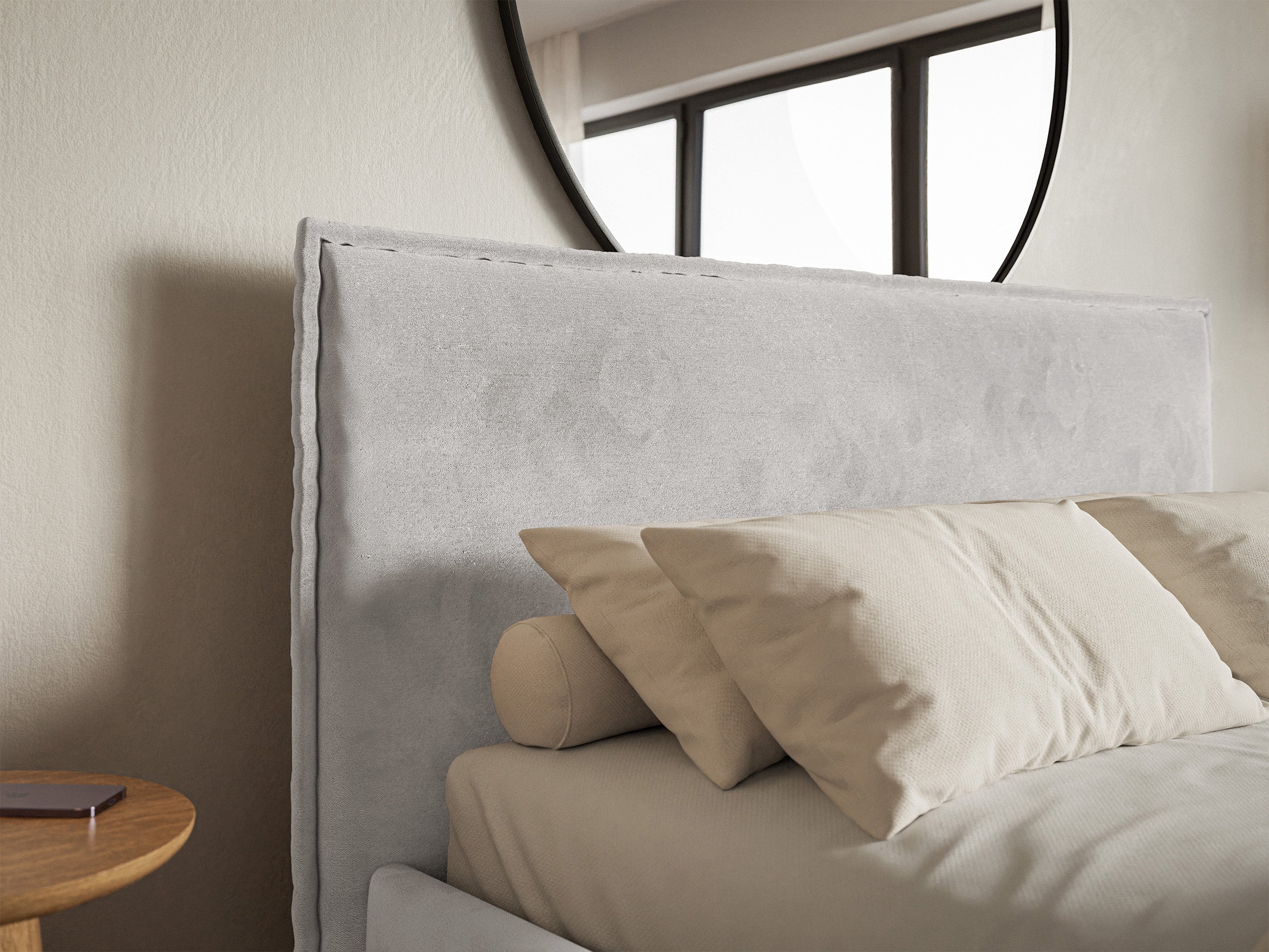 Łóżko tapicerowane 180x200 cm Softie Slim jasnoszare welur hydrofobowy