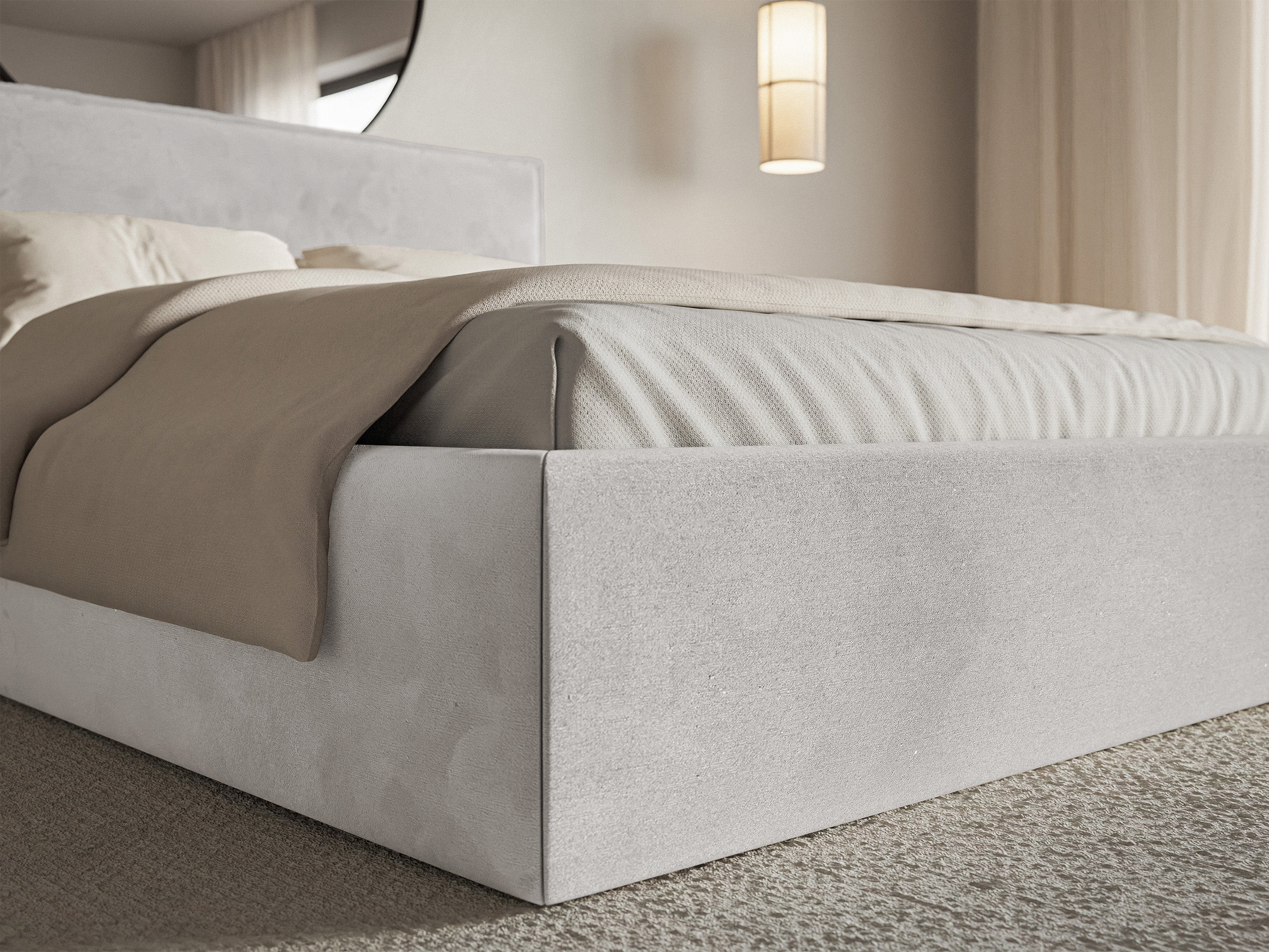 Łóżko tapicerowane 140x200 cm Softie Slim jasnoszare welur hydrofobowy