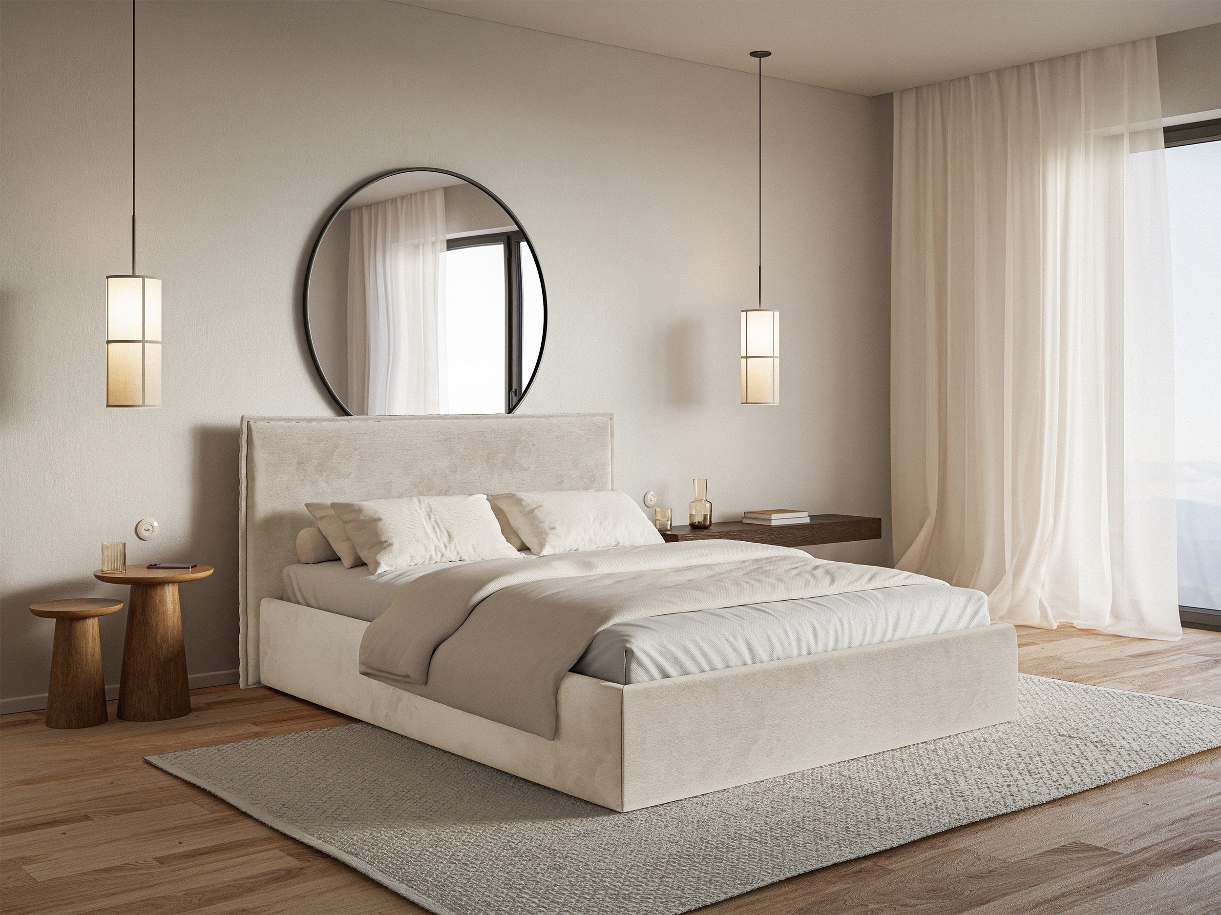 Łóżko tapicerowane Softie Slim 160x200 cm z pojemnikiem beżowe welur hydrofobowy - bez materaca