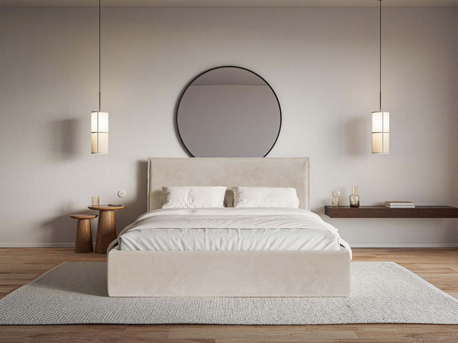 Łóżko tapicerowane Softie Slim 160x200 cm z pojemnikiem beżowe welur hydrofobowy - podnośnik gazowy