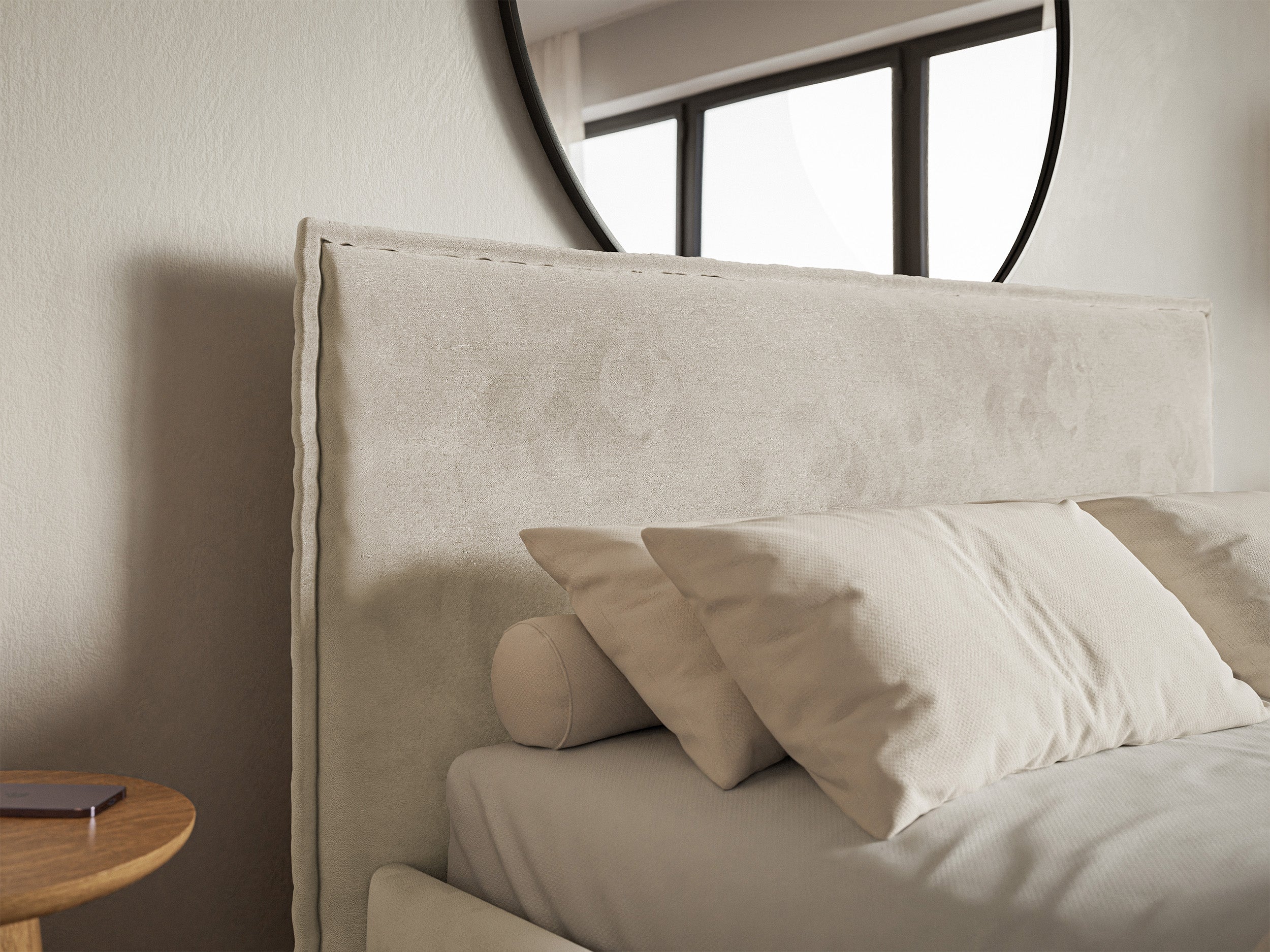 Łóżko tapicerowane Softie Slim 160x200 cm z pojemnikiem beżowe welur hydrofobowy - stelaż metalowy
