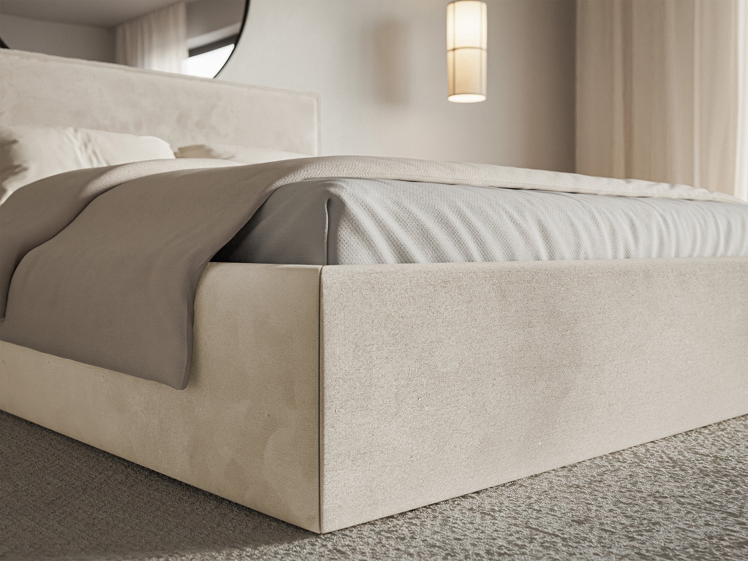 Łóżko tapicerowane Softie Slim 160x200 cm z pojemnikiem beżowe welur hydrofobowy - rodzaj dwuosobowy