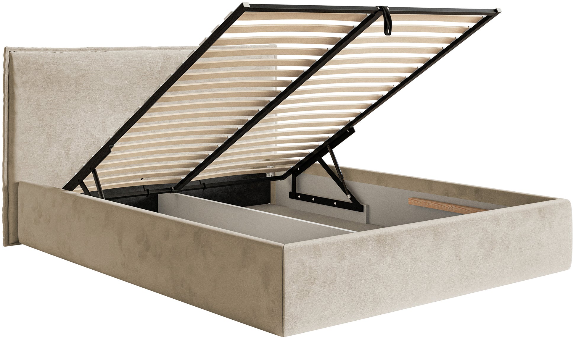 Łóżko tapicerowane Softie Slim 160x200 cm z pojemnikiem beżowe welur hydrofobowy - materiał drewno