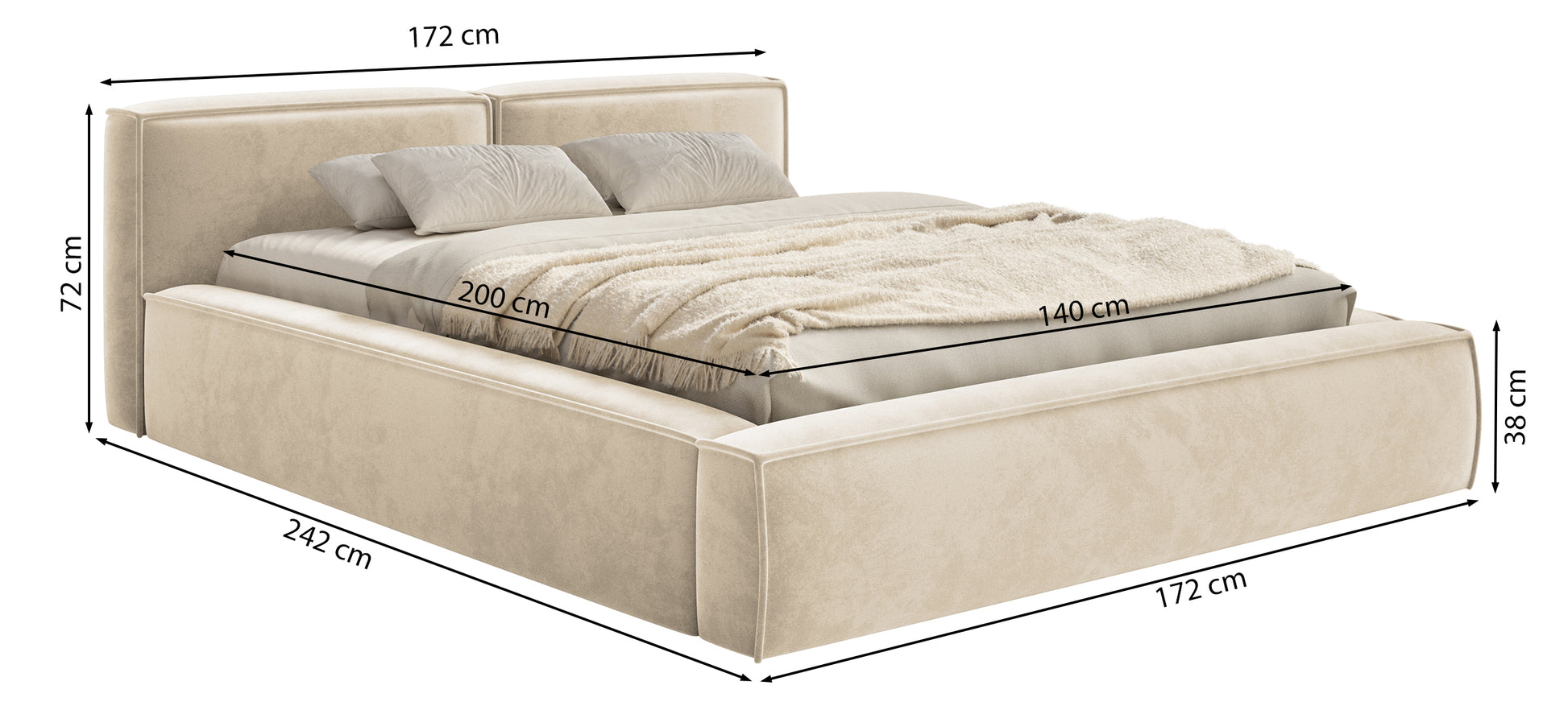 Łóżko tapicerowane 140x200 cm Tilves Slim Low z pojemnikiem stelaż metalowy jasnoszare welur - rodzaj dwuosobowy