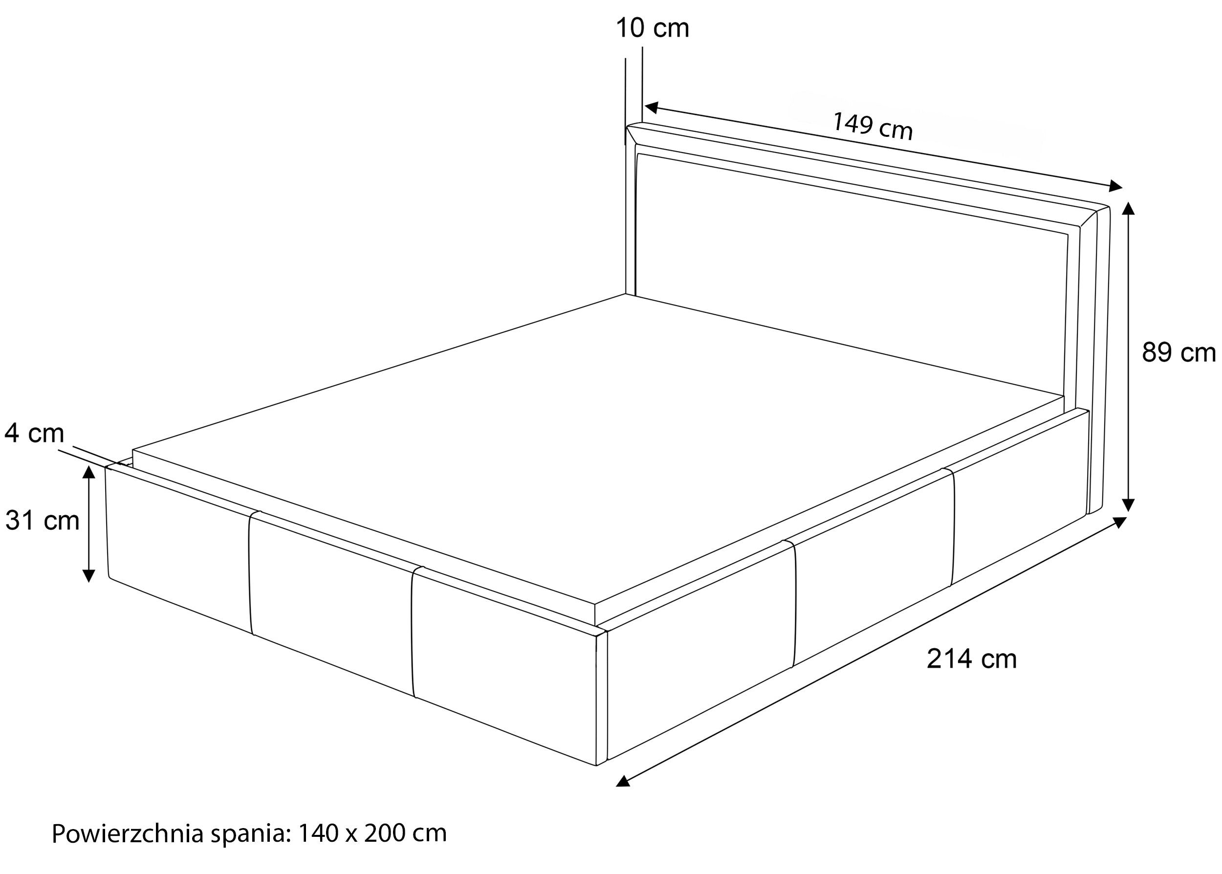 Łóżko tapicerowane 140x200 cm Soave z pojemnikiem i metalowym stelażem granatowy welur