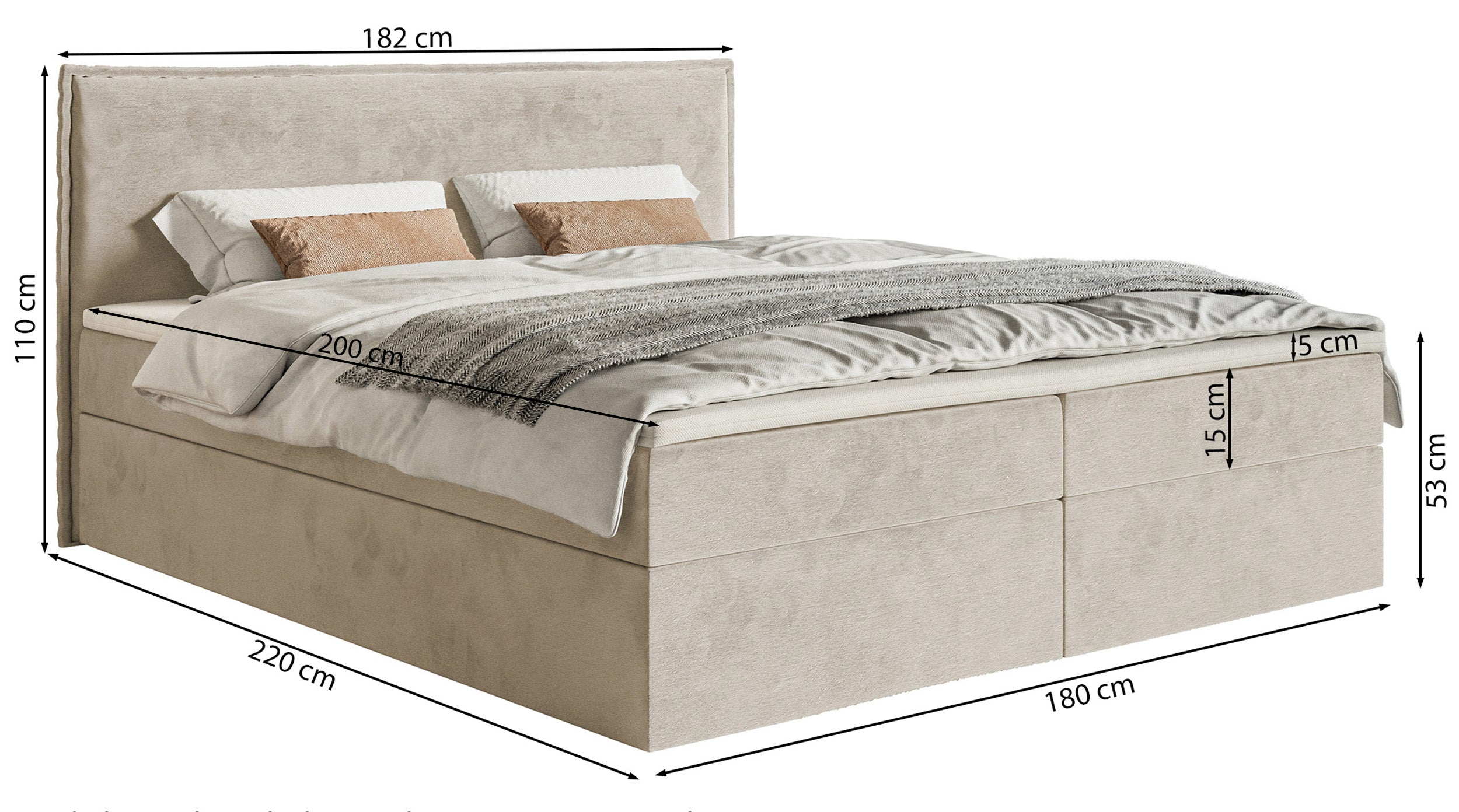 Łóżko kontynentalne 180x200 cm Softie z pojemnikami i topperem ciemnozielone welur hydrofobowy