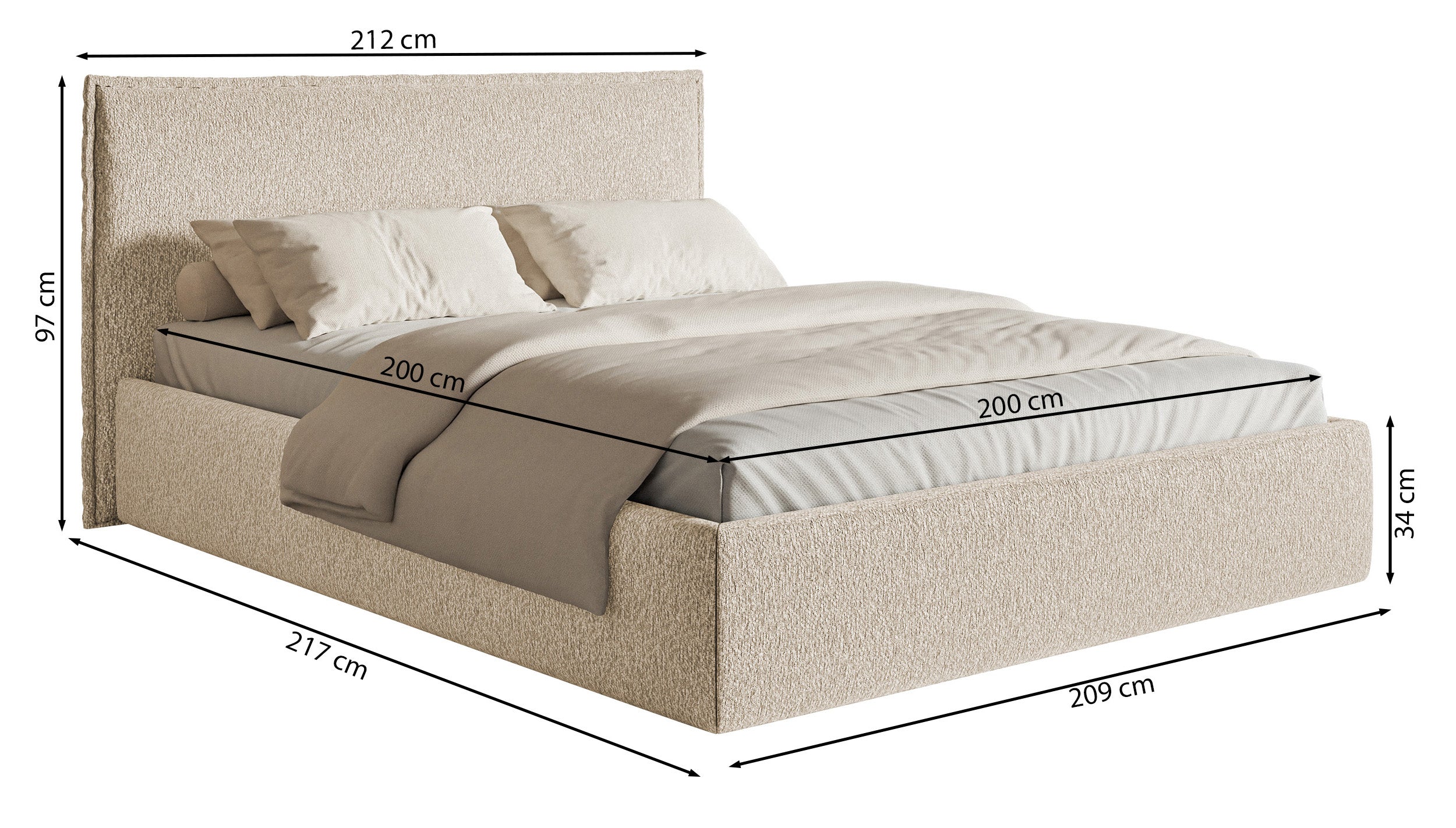 Łóżko tapicerowane Softie Slim 200x200 cm z pojemnikiem beżowe szenil - materiał metal