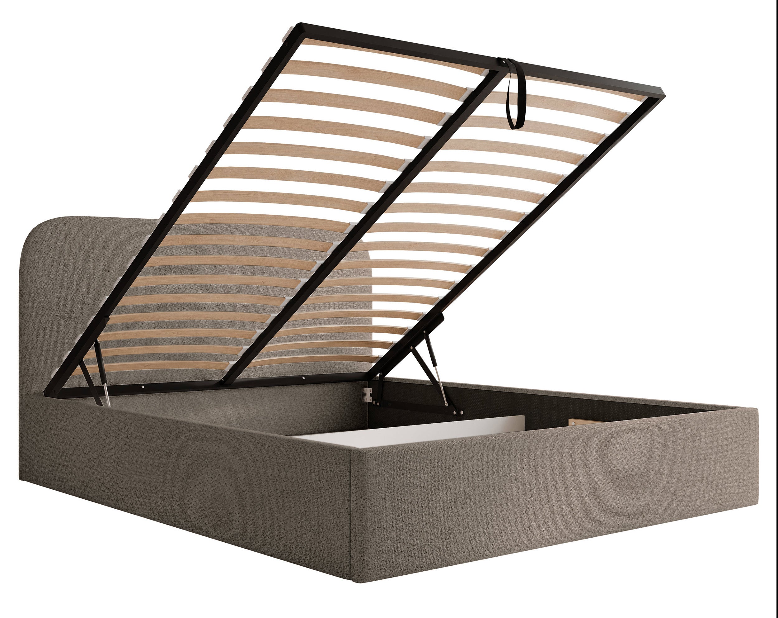 Łóżko tapicerowane Sonvivo 160x200 cm z pojemnikiem na pościel jasnobrązowe szenil - materiał metal