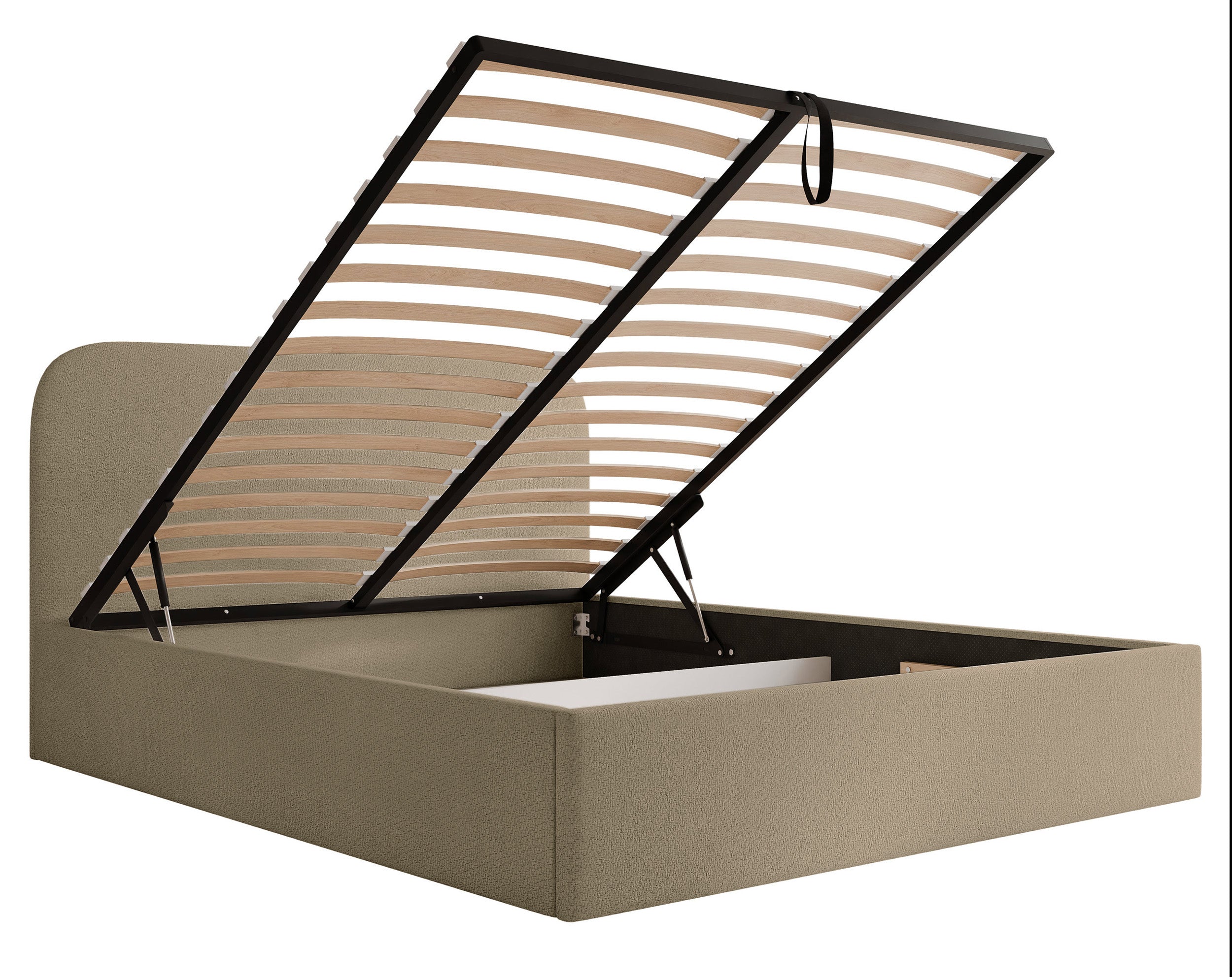 Łóżko tapicerowane Sonvivo 180x200 cm z pojemnikiem na pościel ciemnobeżowe szenil - materiał metal