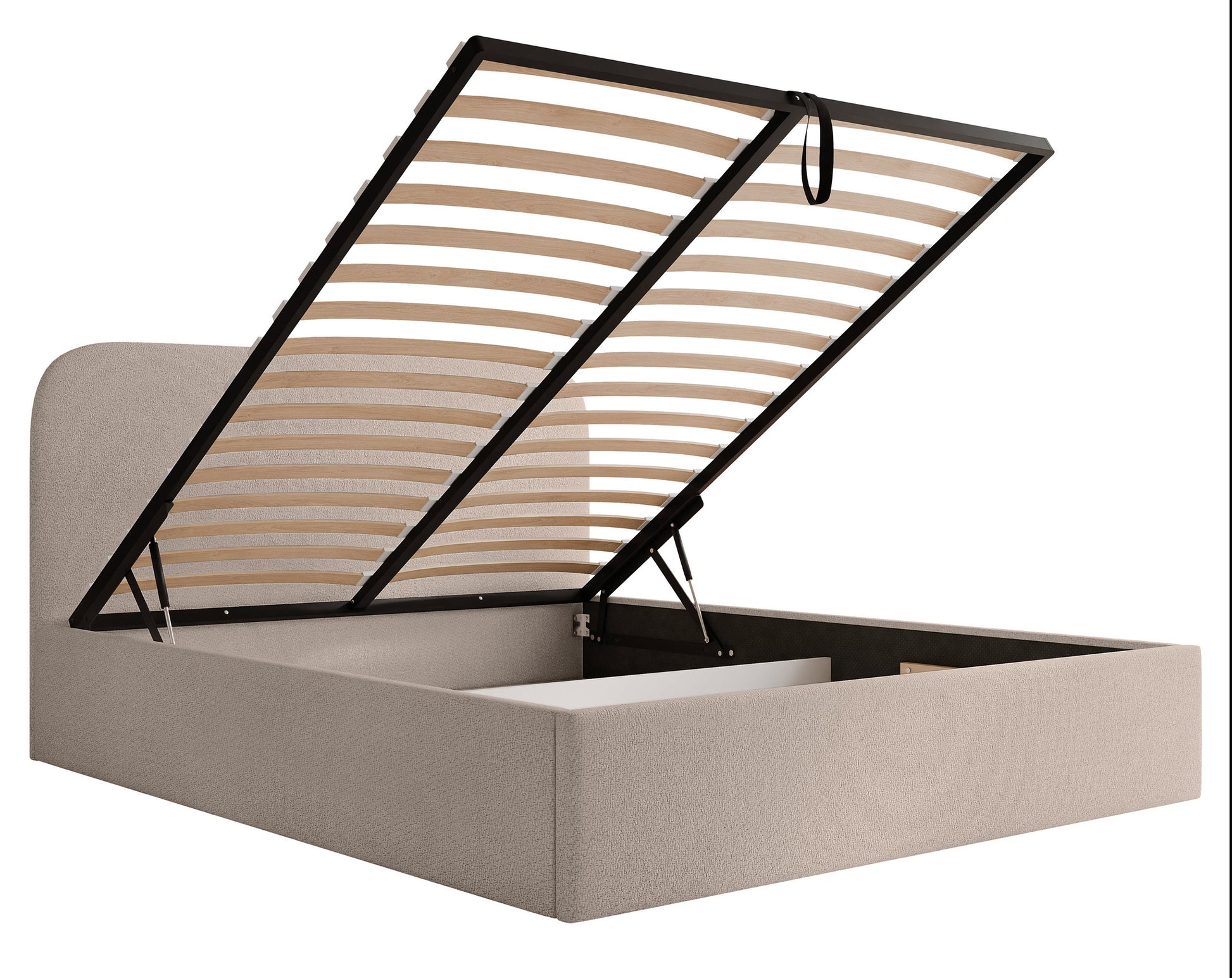 Łóżko tapicerowane Sonvivo 140x200 cm z pojemnikiem na pościel beżowe szenil - materiał metal