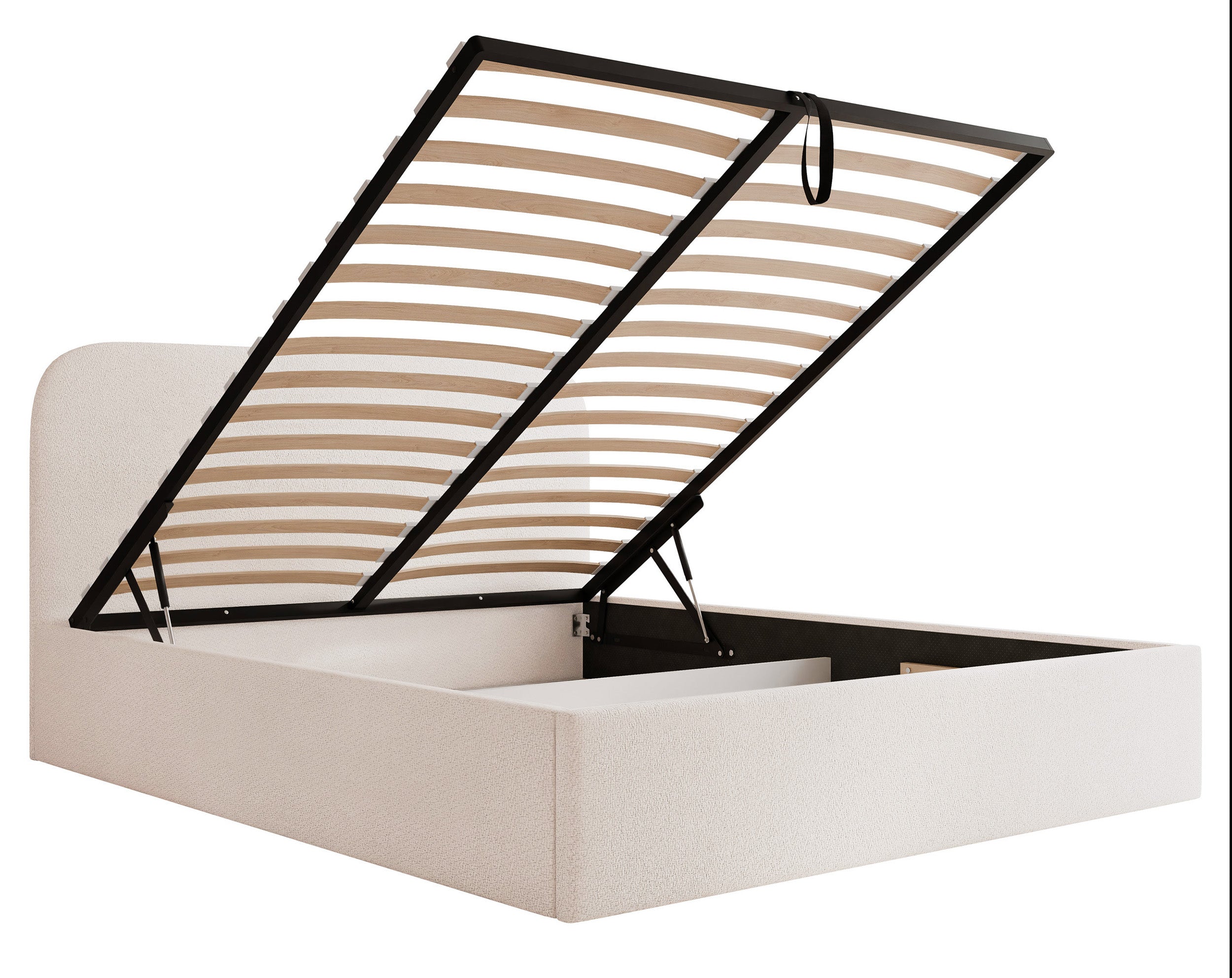 Łóżko tapicerowane Sonvivo 180x200 cm z pojemnikiem na pościel kremowe szenil - materiał metal