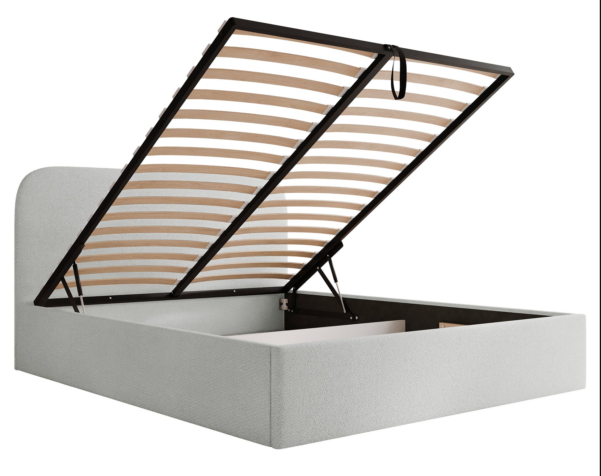 Łóżko tapicerowane Sonvivo 160x200 cm z pojemnikiem na pościel jasnoszare szenil - materiał metal