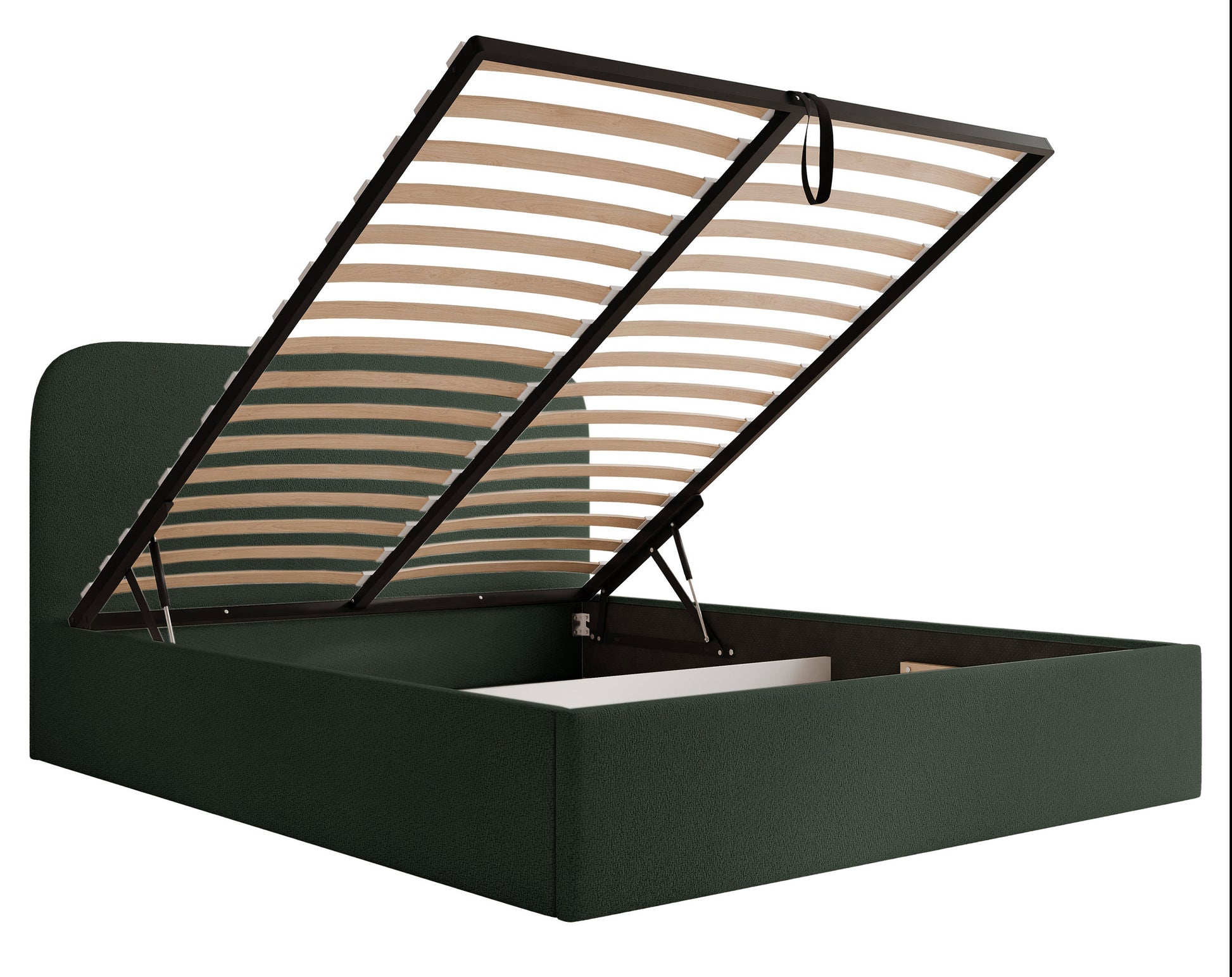Łóżko tapicerowane Sonvivo 160x200 cm z pojemnikiem na pościel ciemnozielone szenil - materiał metal