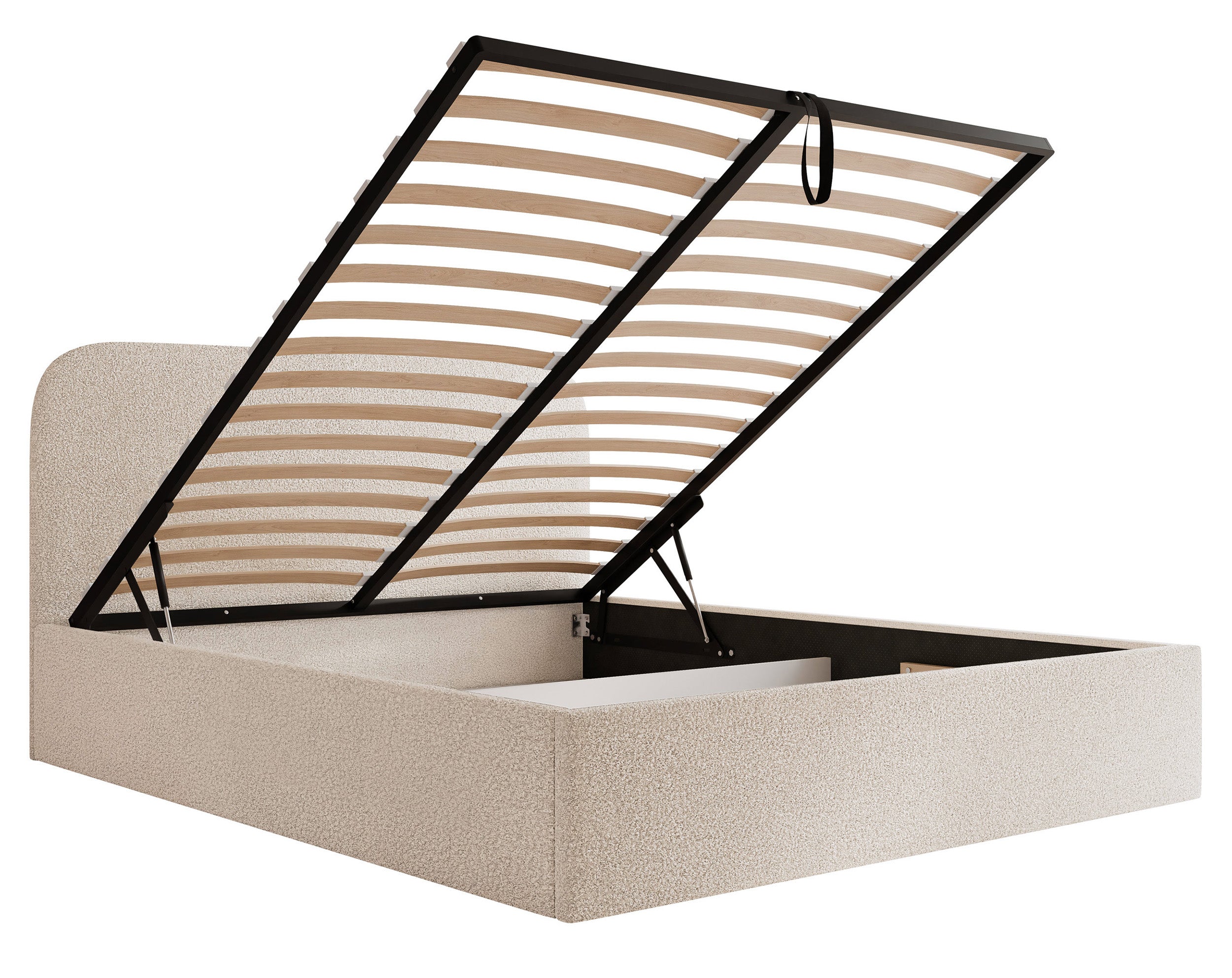 Łóżko tapicerowane Sonvivo 180x200 cm z pojemnikiem na pościel kremowe boucle - materiał metal