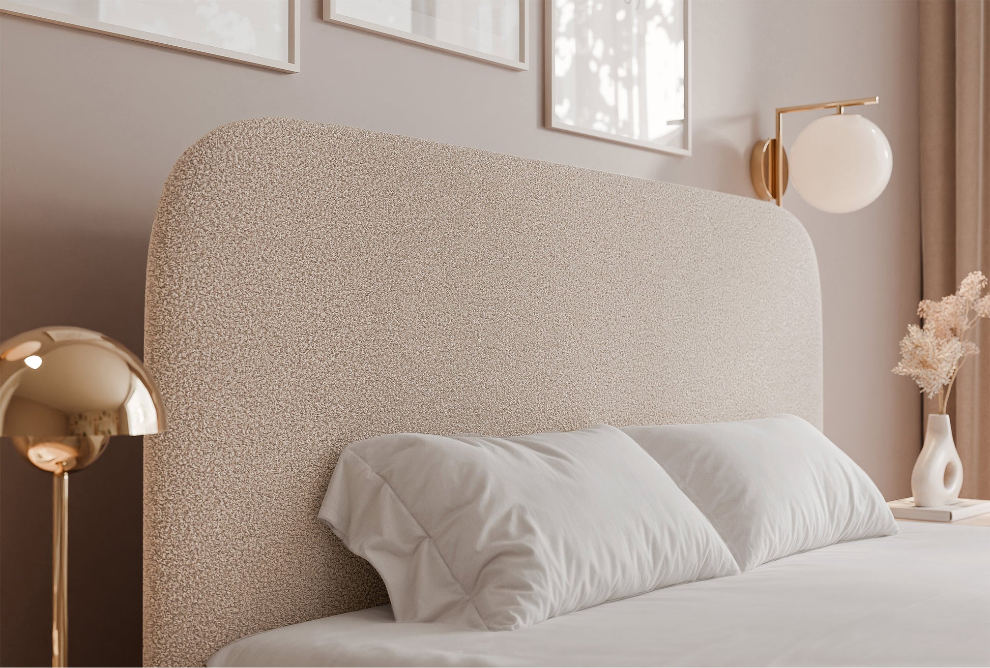 Łóżko tapicerowane Sonvivo 180x200 cm z pojemnikiem na pościel szarobeżowe boucle - materiał drewno