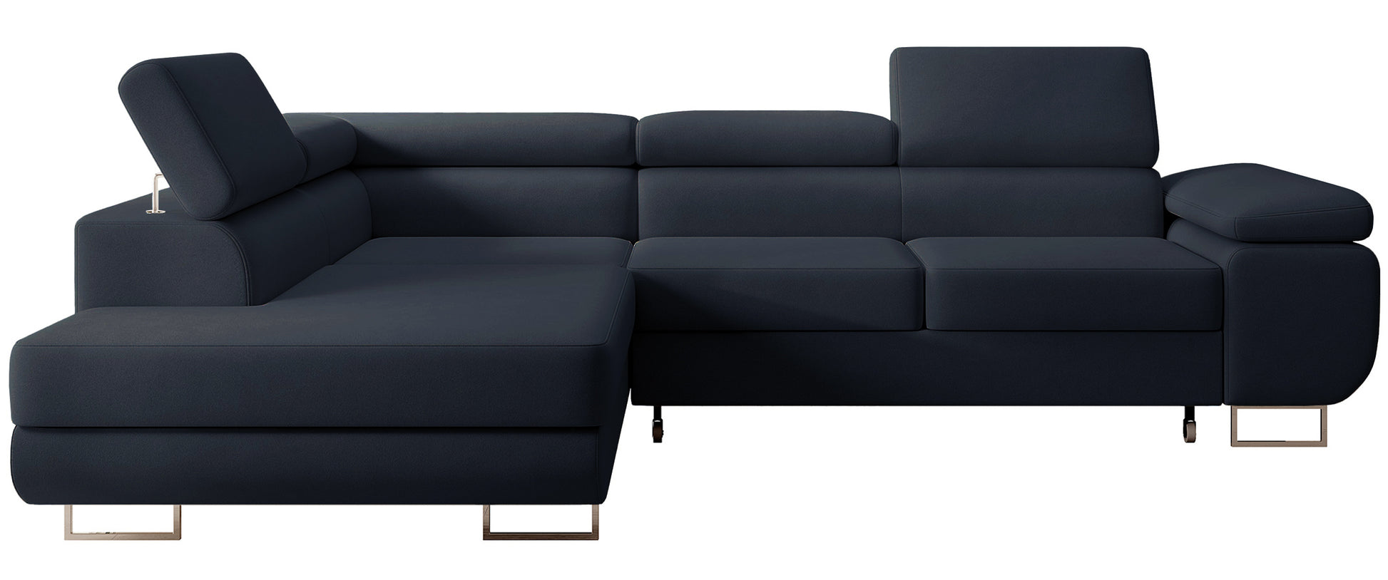 Narożnik z funkcją spania Stevil L-kształtny z pojemnikiem granatowy welur łatwoczyszczący lewostronny