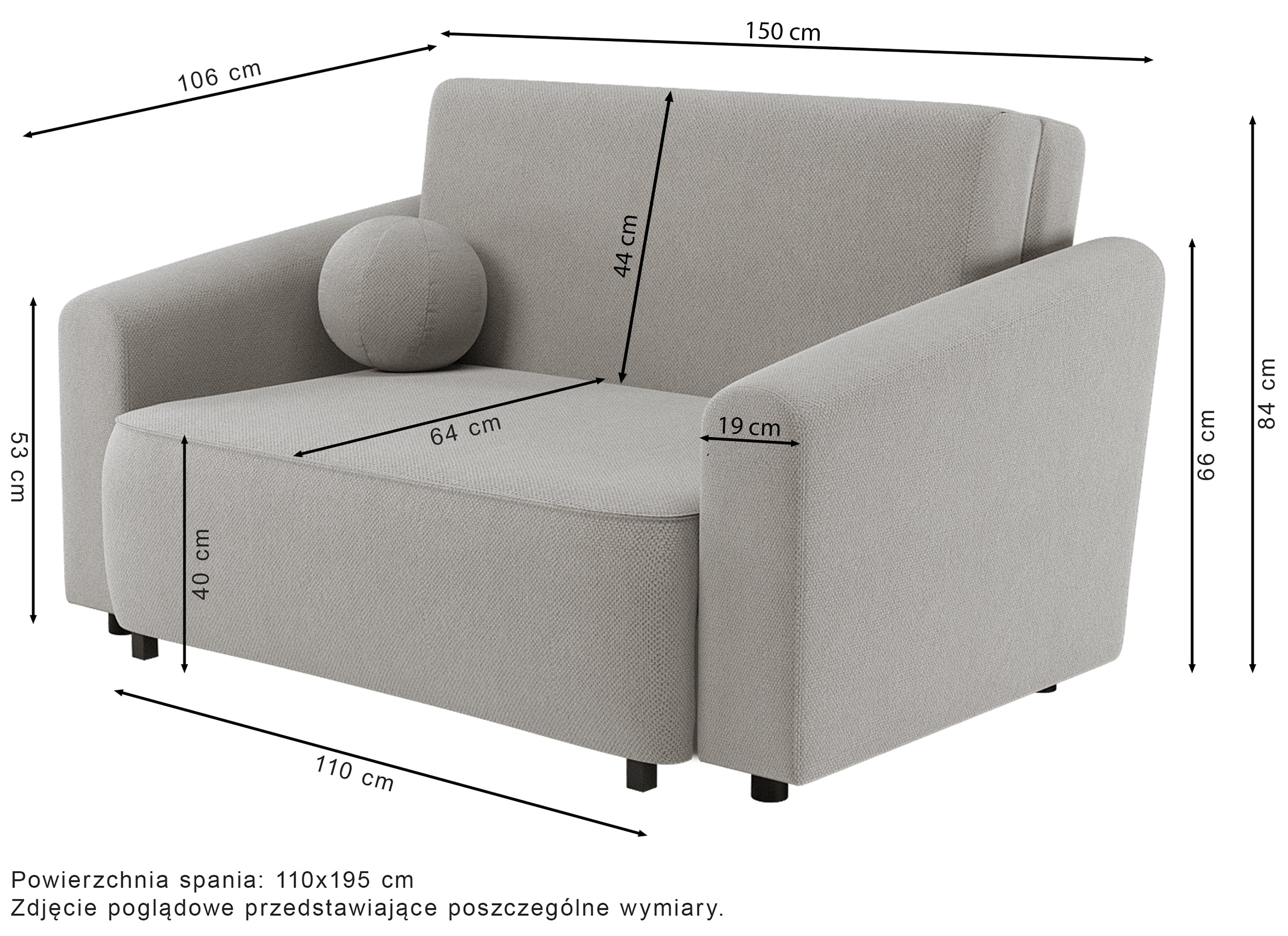Kanapa rozkładana dwuosobowa Stevio 150 cm z pojemnikiem ciemnoszara szenil hydrofobowy