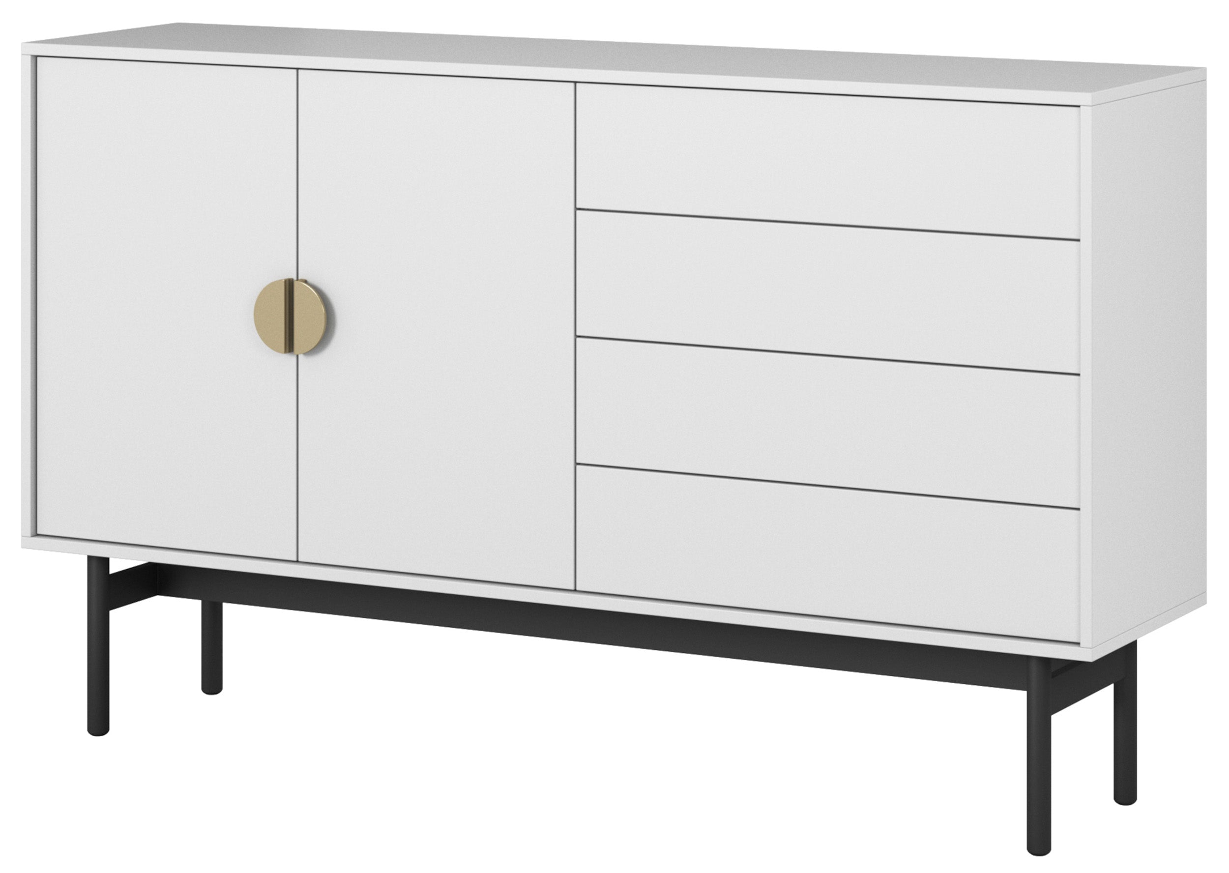 Komoda dwudrzwiowa Stoon z czterema szufladami 154 cm Biała