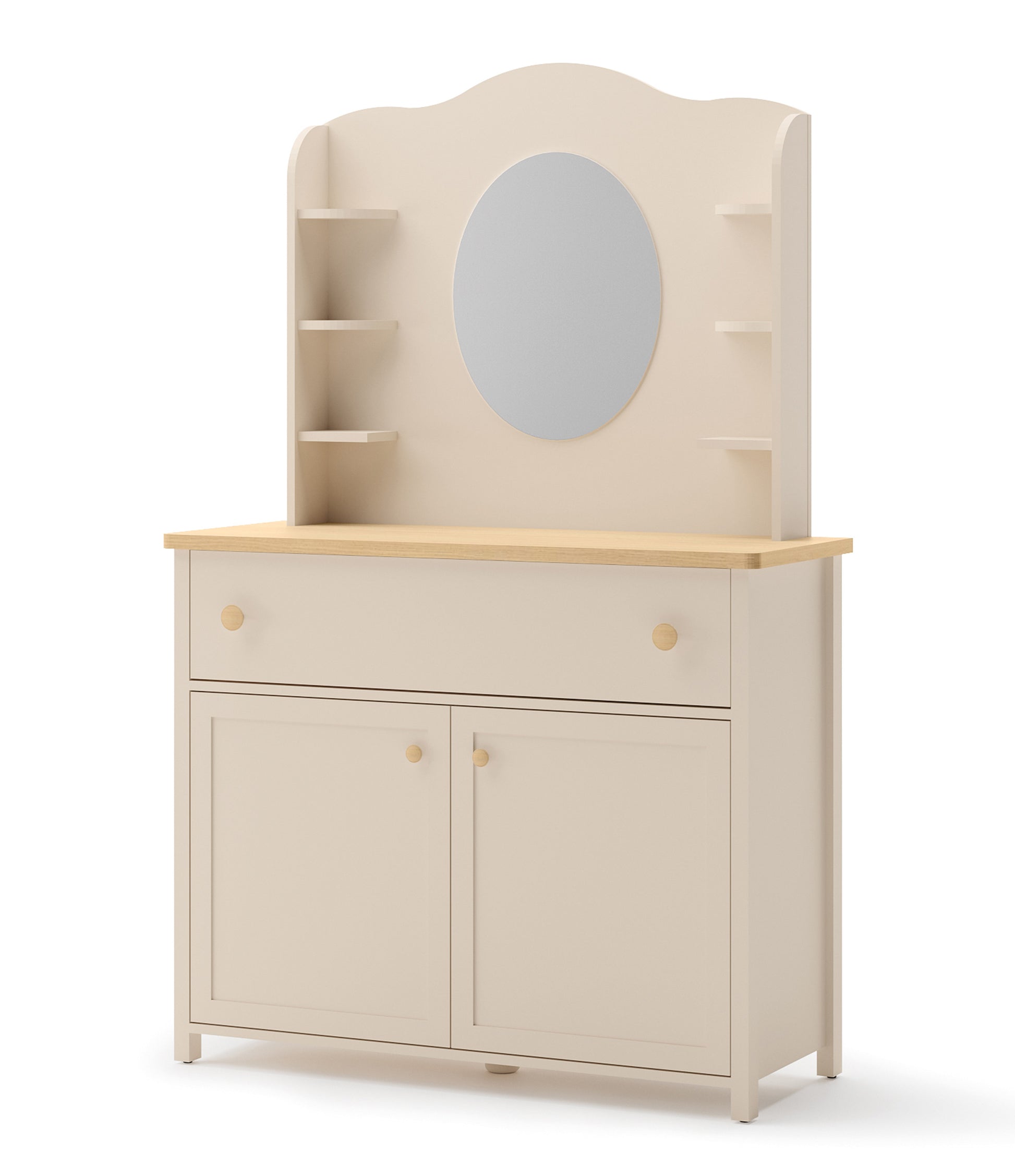 Nadstawka do biurka Story z lustrem i półkami 94 cm beż piaskowy - materiał szkło