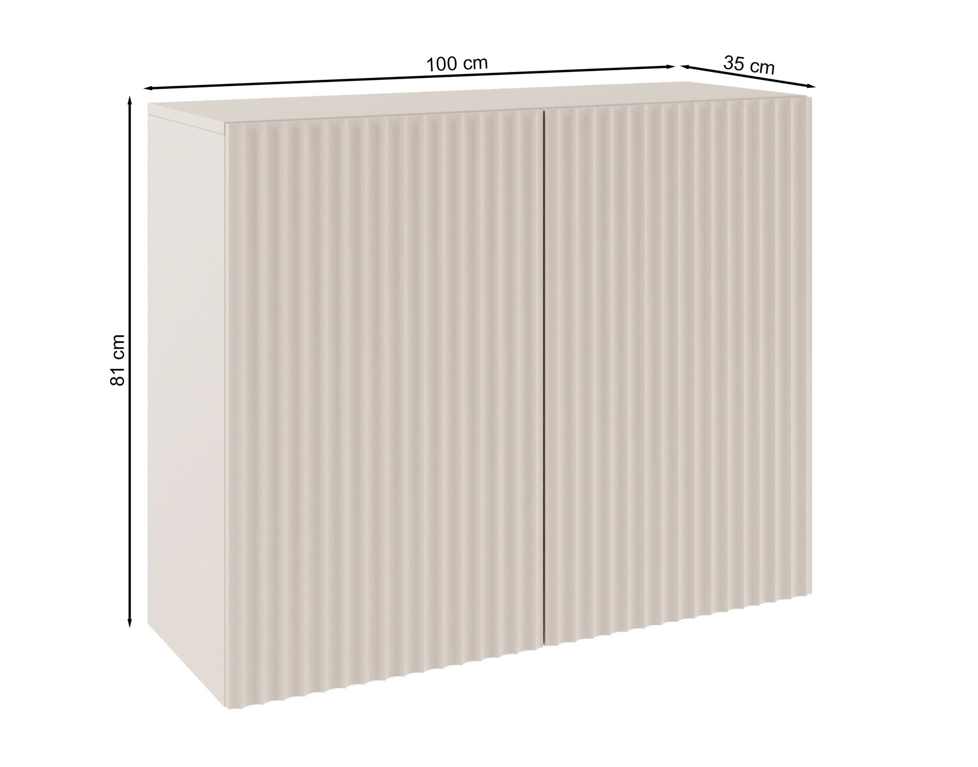 Rysunek wymiarowy - Komoda dwudrzwiowa Sunds z ryflowanymi frontami 100: szerokość 100 cm, głębokość 35 cm, wysokość 81 cm