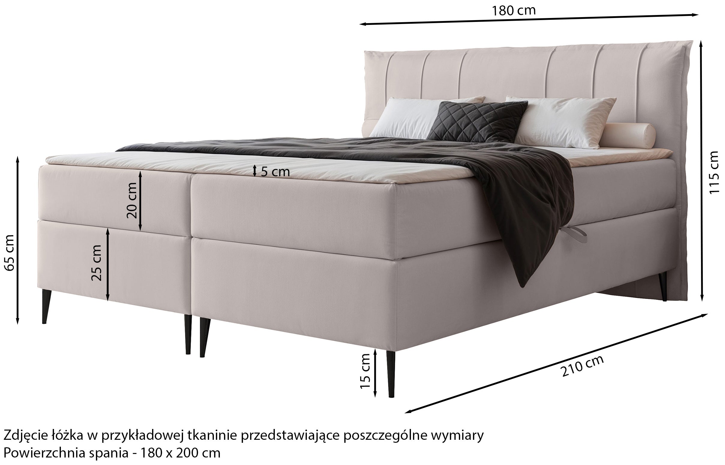 Łóżko kontynentalne Suzi 180x200 cm z materacem bonellowym i topperem beżowe - rodzaj dwuosobowy