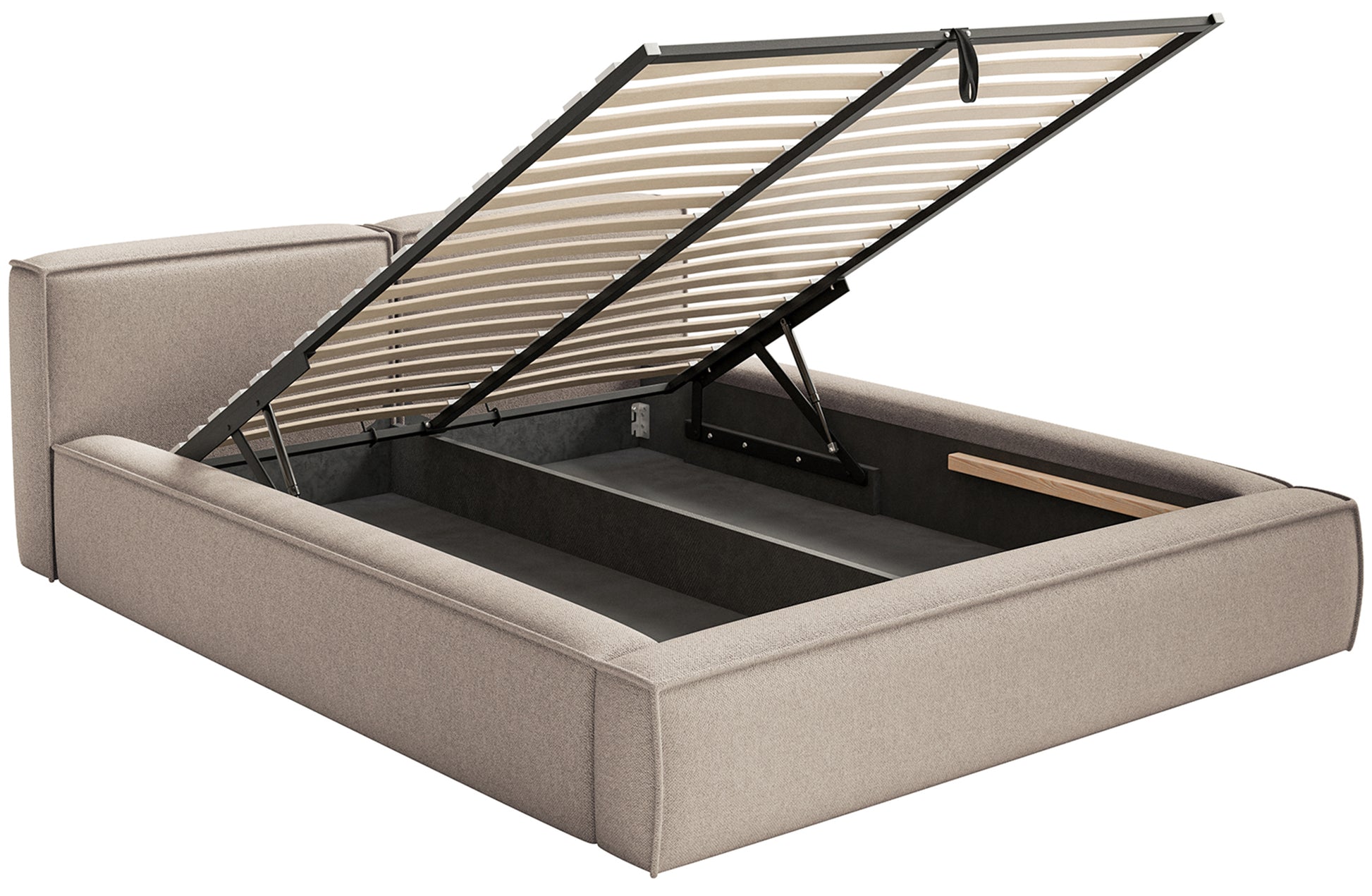 Łóżko tapicerowane 200x200 cm Tilves Slim Low z pojemnikiem stelaż metalowy beżowe szenil - materiał płyta meblowa