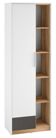 Szafa młodzieżowa jednodrzwiowa Torino z wnękami ryflowana 64 cm dąb Honey Castello/biel alpejska/grafit