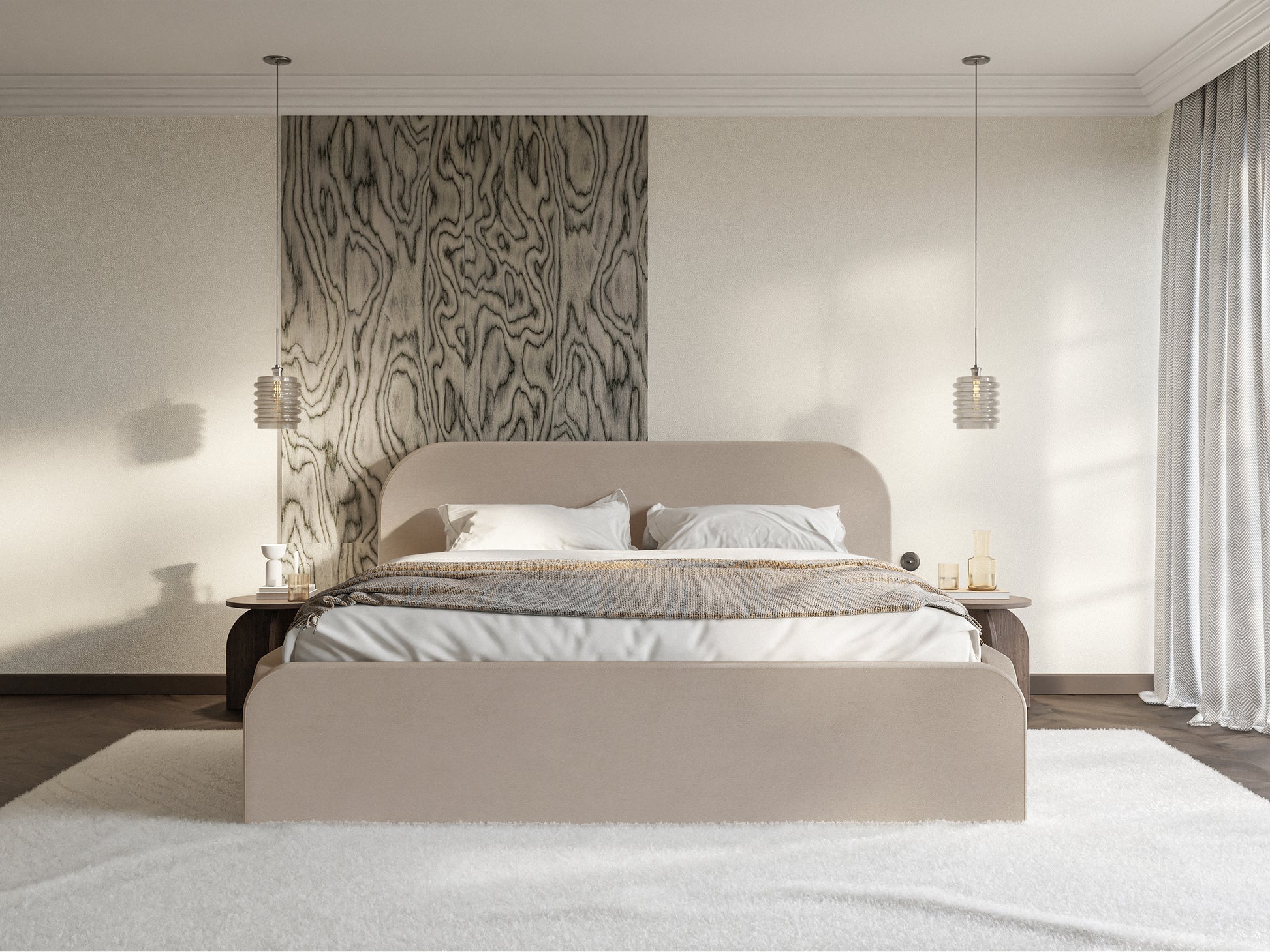 Łóżko tapicerowane Umike 180x200 cm z pojemnikiem beżowe - stelaż metalowy