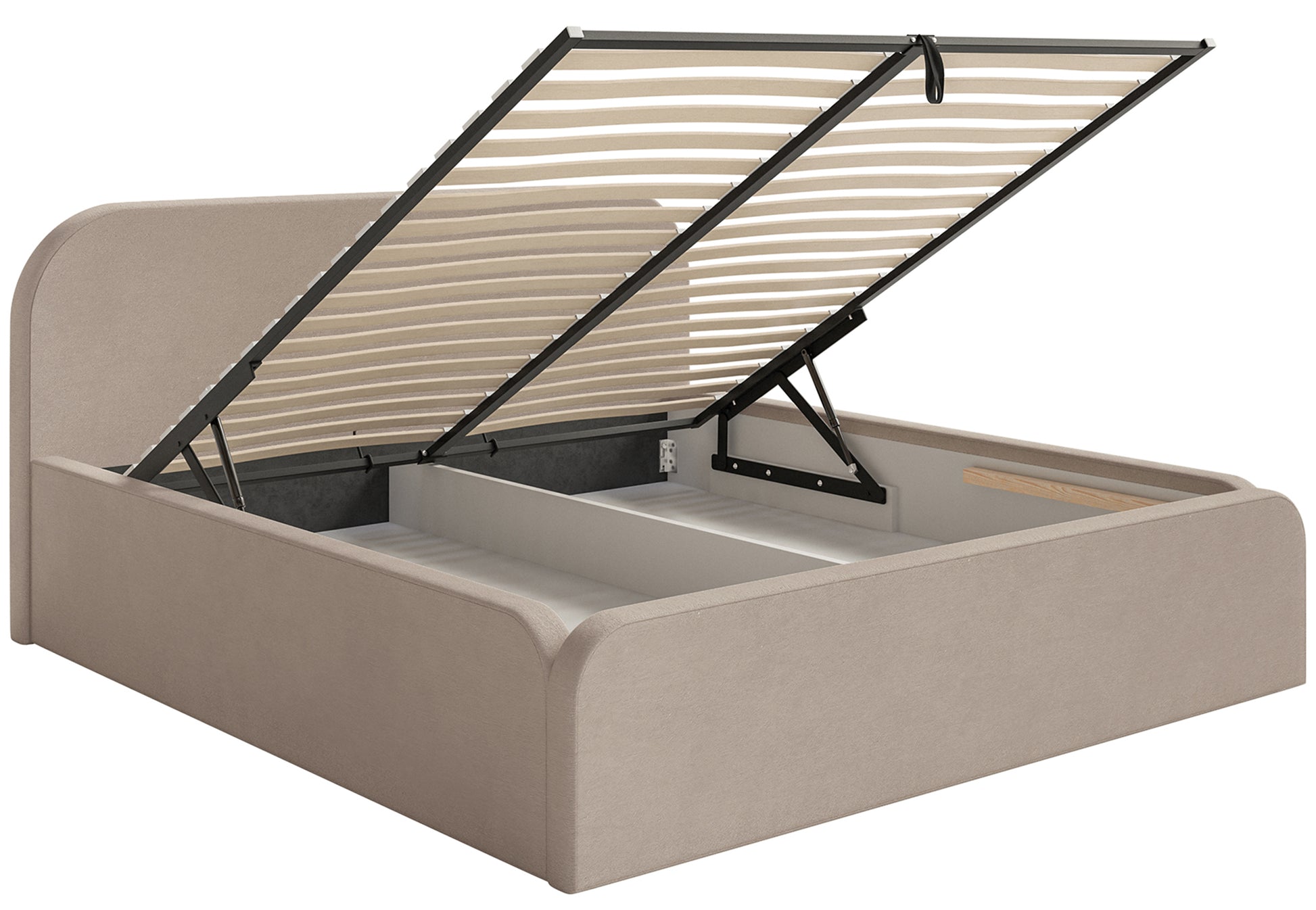 Łóżko tapicerowane Umike 180x200 cm z pojemnikiem beżowe - materiał metal