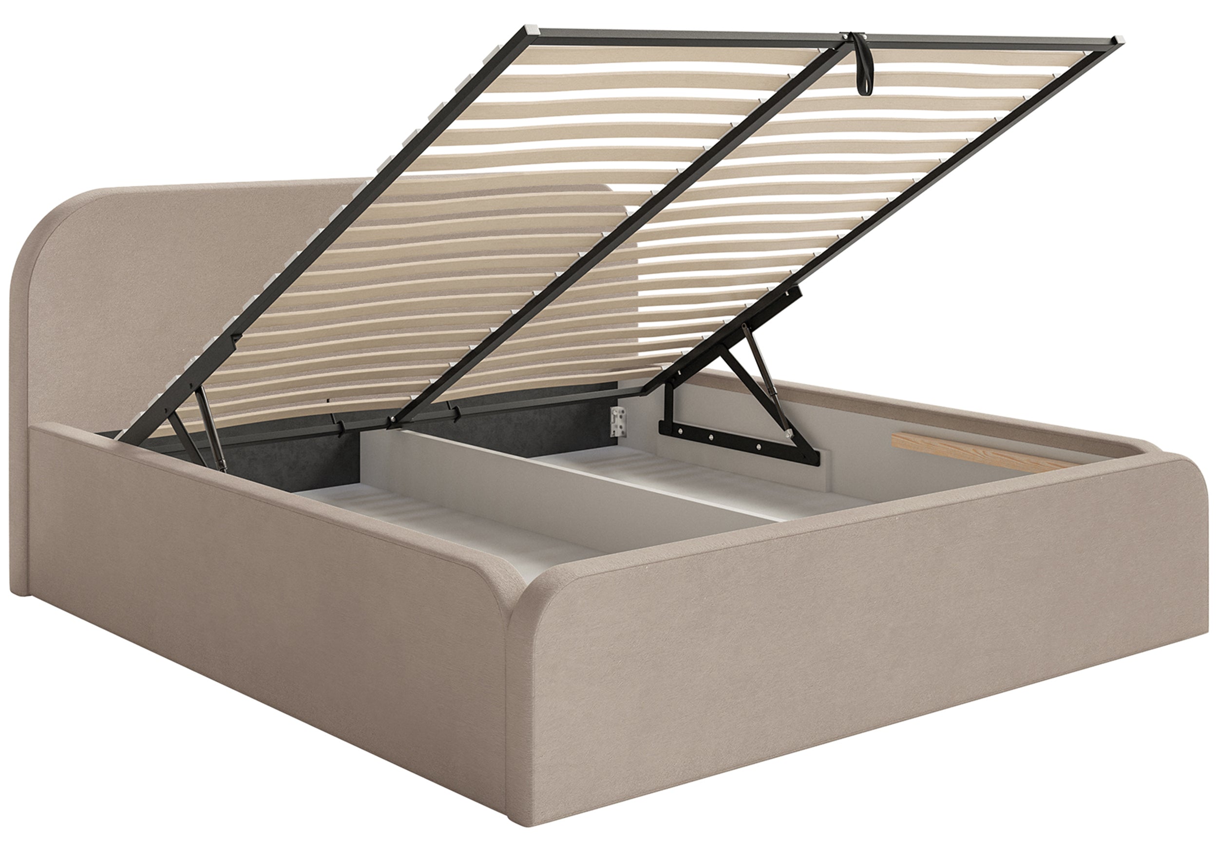 Łóżko tapicerowane Umike 180x200 cm z pojemnikiem beżowe - materiał metal