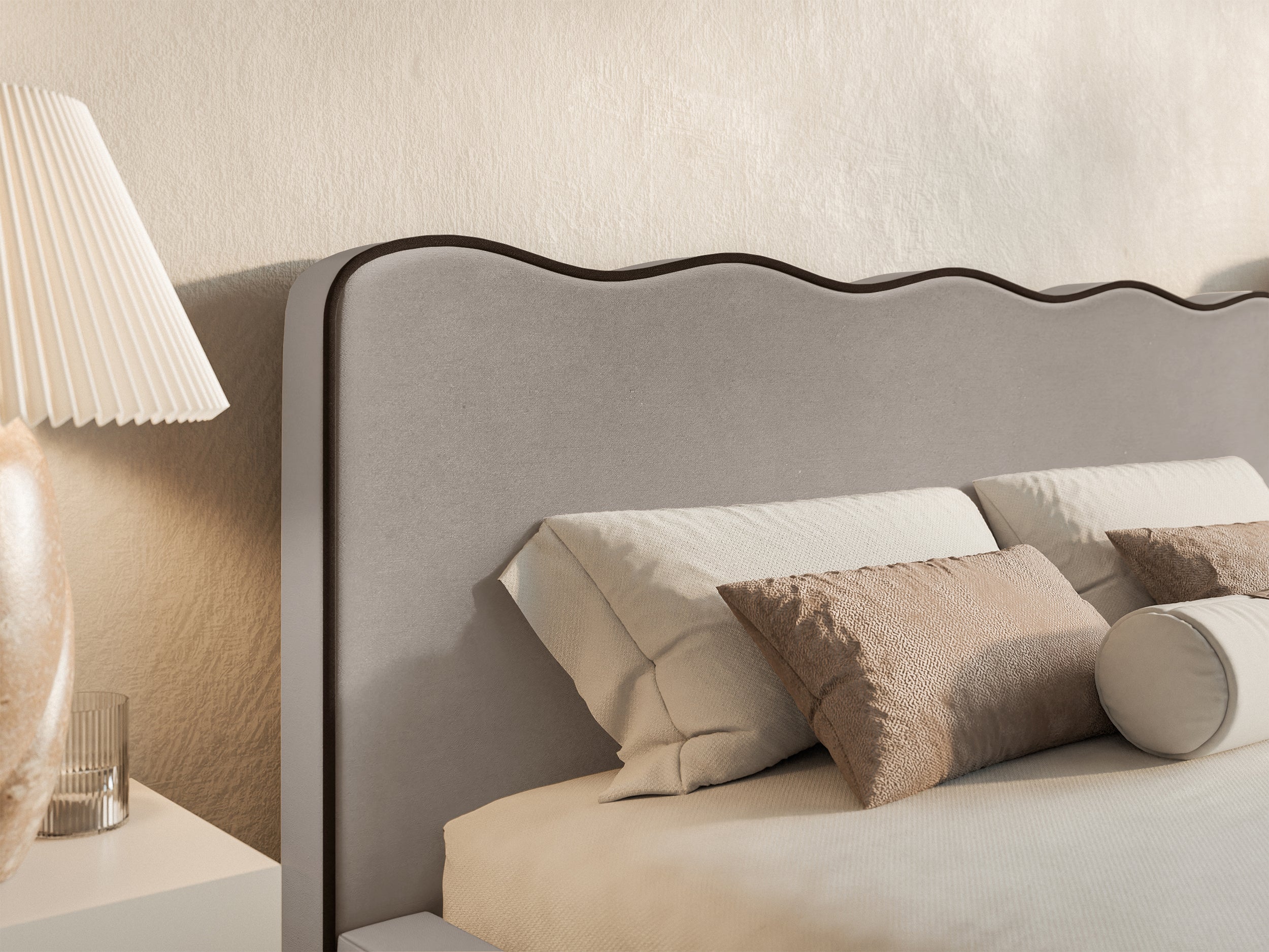 Łóżko Duney 200x200 cm beżowe welur - materiał tworzywo sztuczne