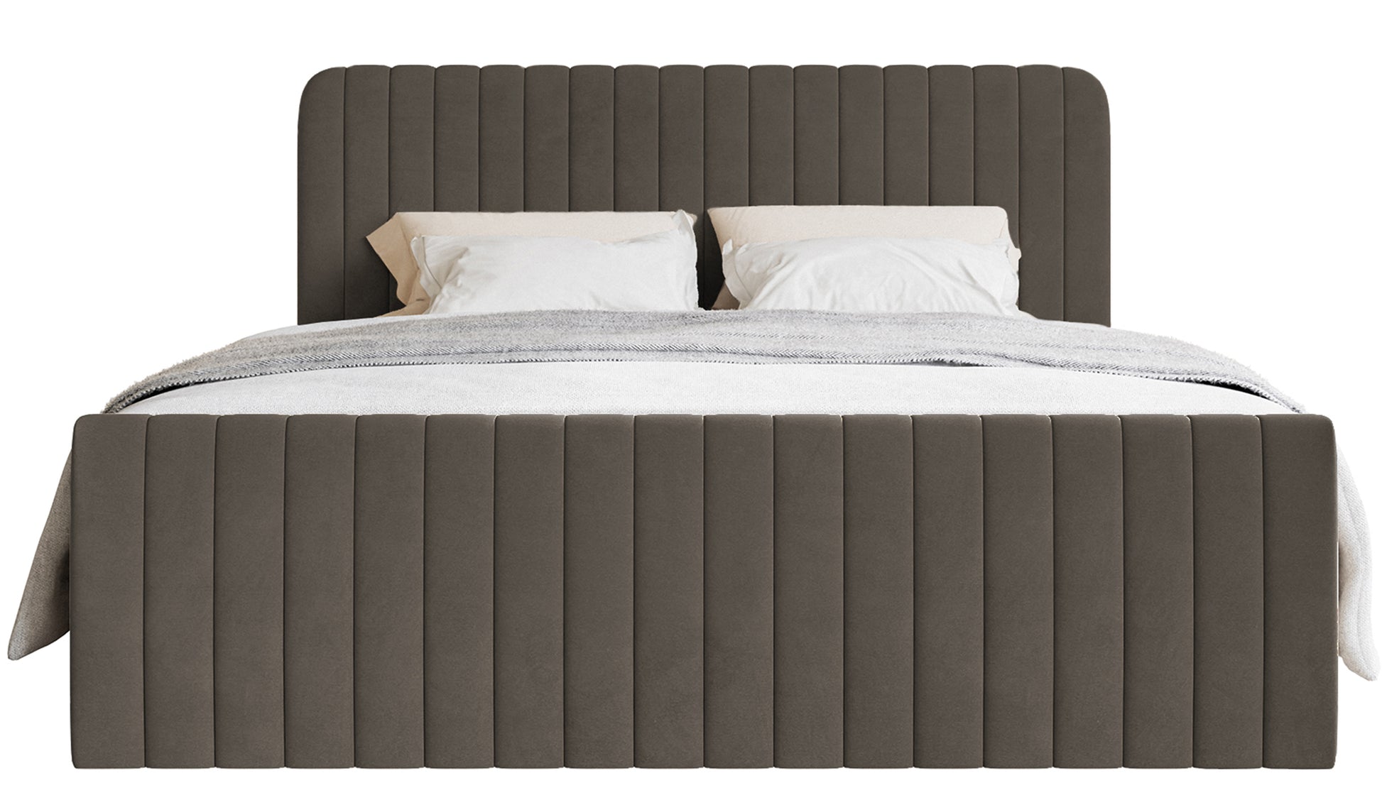 Łóżko kontynentalne 160x200 cm Saliano z pojemnikami i topperem brązowe welur - materiał drewno