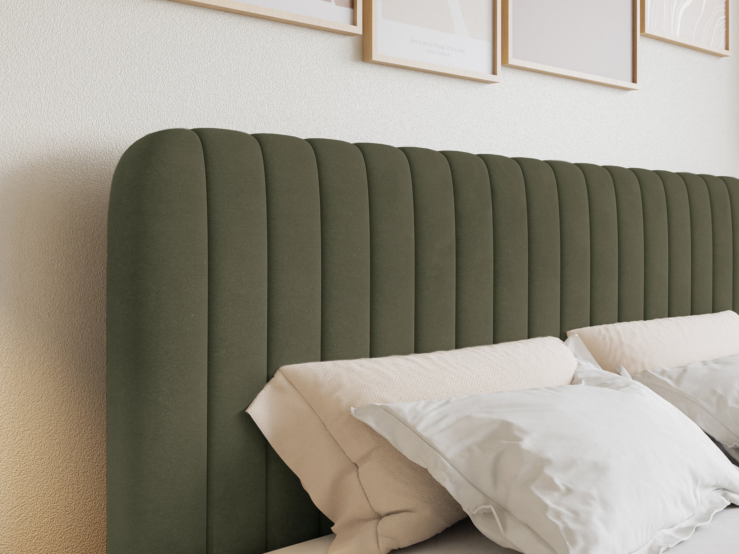 Łóżko kontynentalne 160x200 cm Saliano z pojemnikami i topperem oliwkowe welur