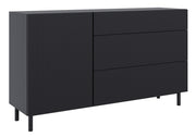 Komoda jednodrzwiowa Veldio New z frezowanym frontem i trzema szufladami 140 cm czarna