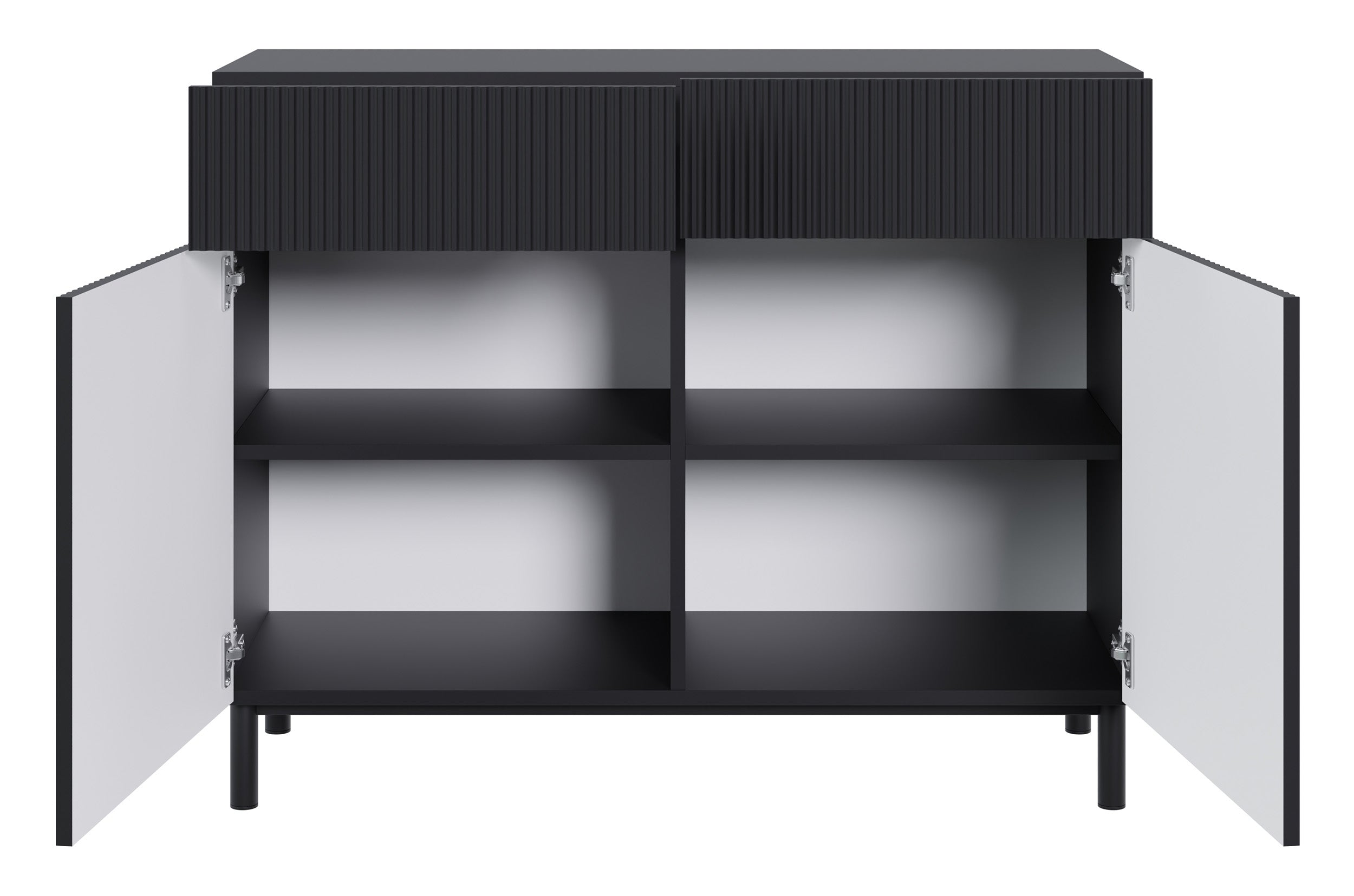 Komoda dwudrzwiowa Veldio New z frezowanym frontem i dwiema szufladami 100 cm czarna