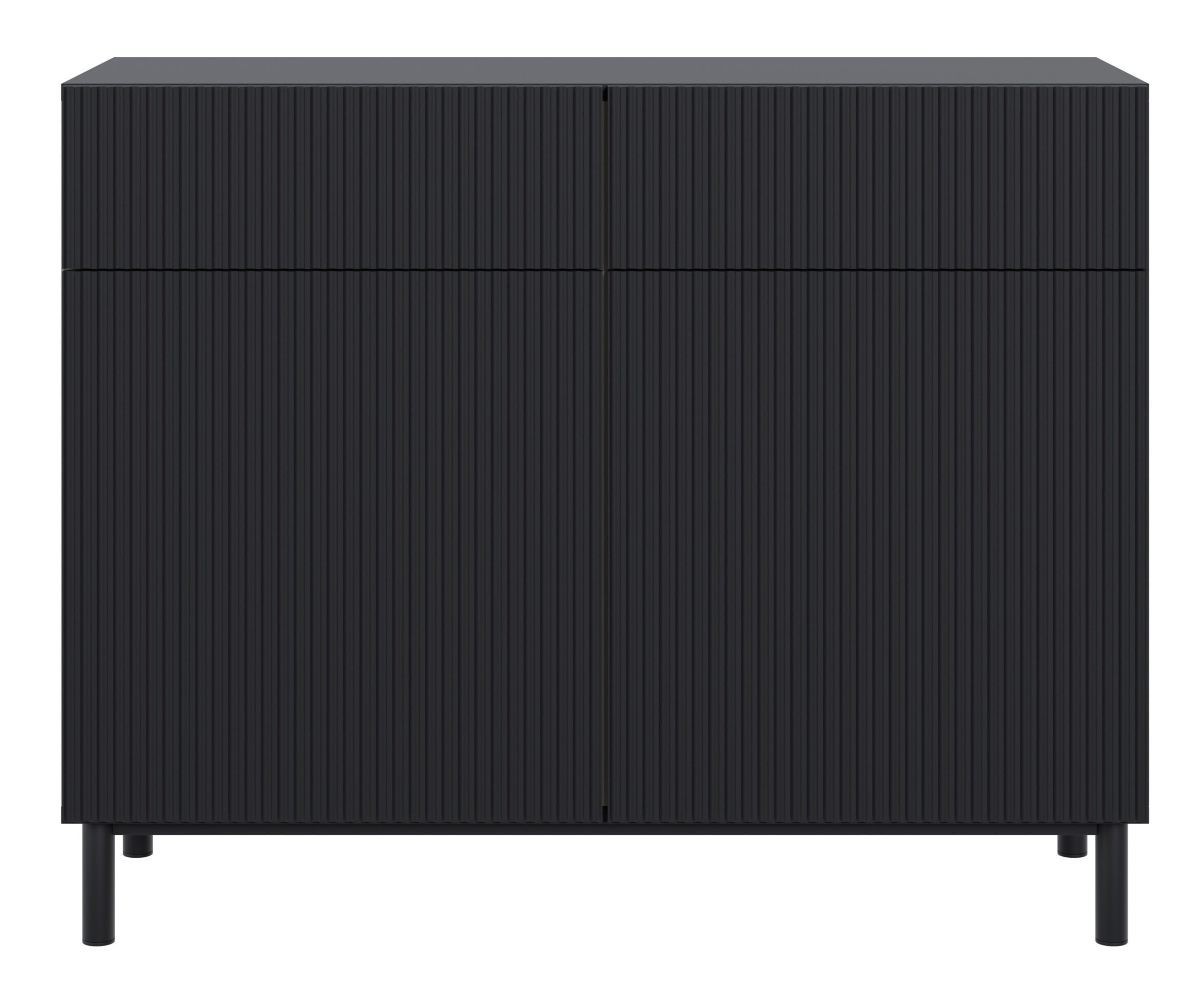 Komoda dwudrzwiowa Veldio New z frezowanym frontem i dwiema szufladami 100 cm czarna