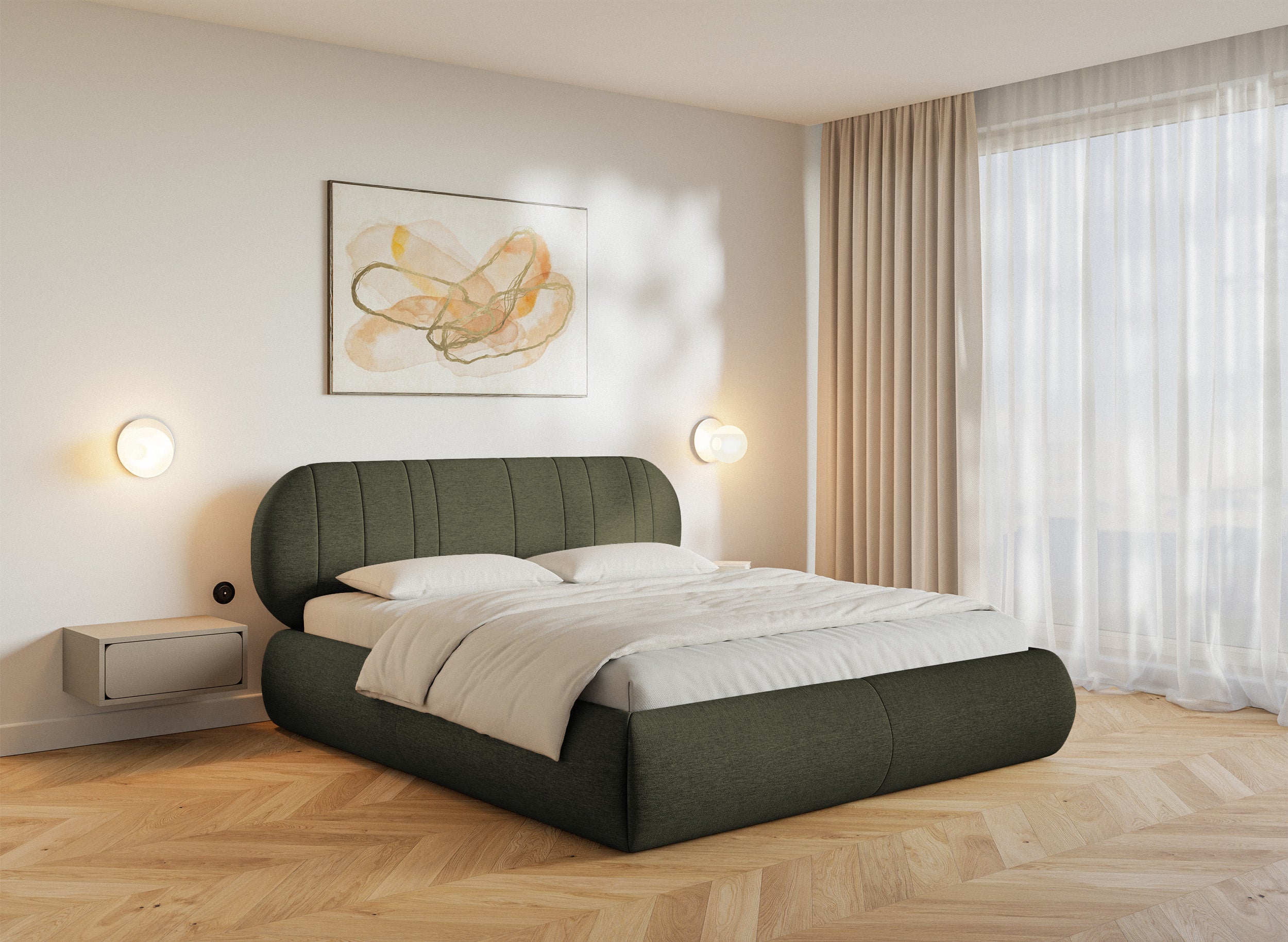 Łóżko tapicerowane 180x200 cm Asmelio khaki plecionka