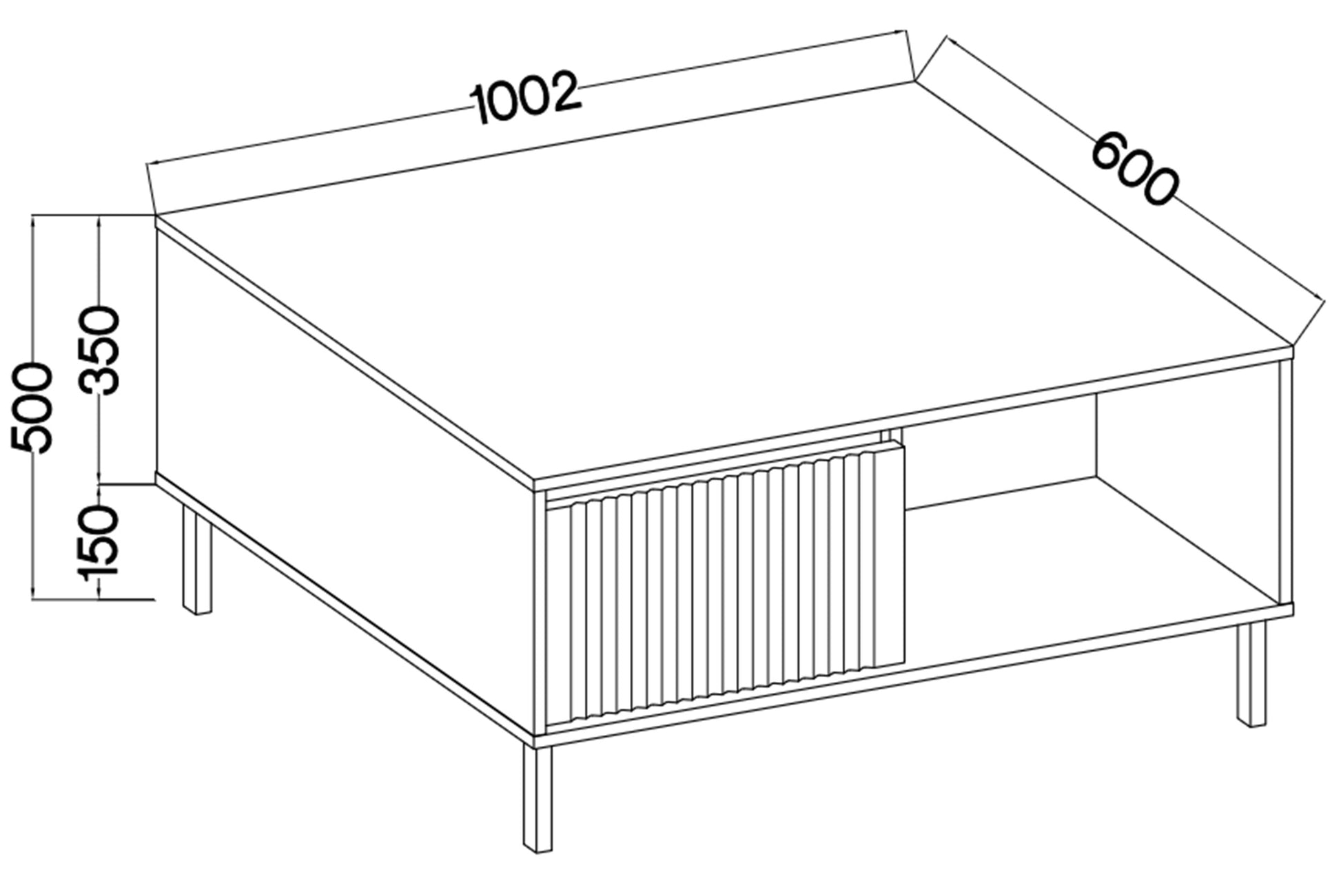 Rysunek wymiarowy - Stolik kawowy Osaka dąb evoke: szerokość 100,2 cm, głębokość 60 cm, wysokość 50 cm
