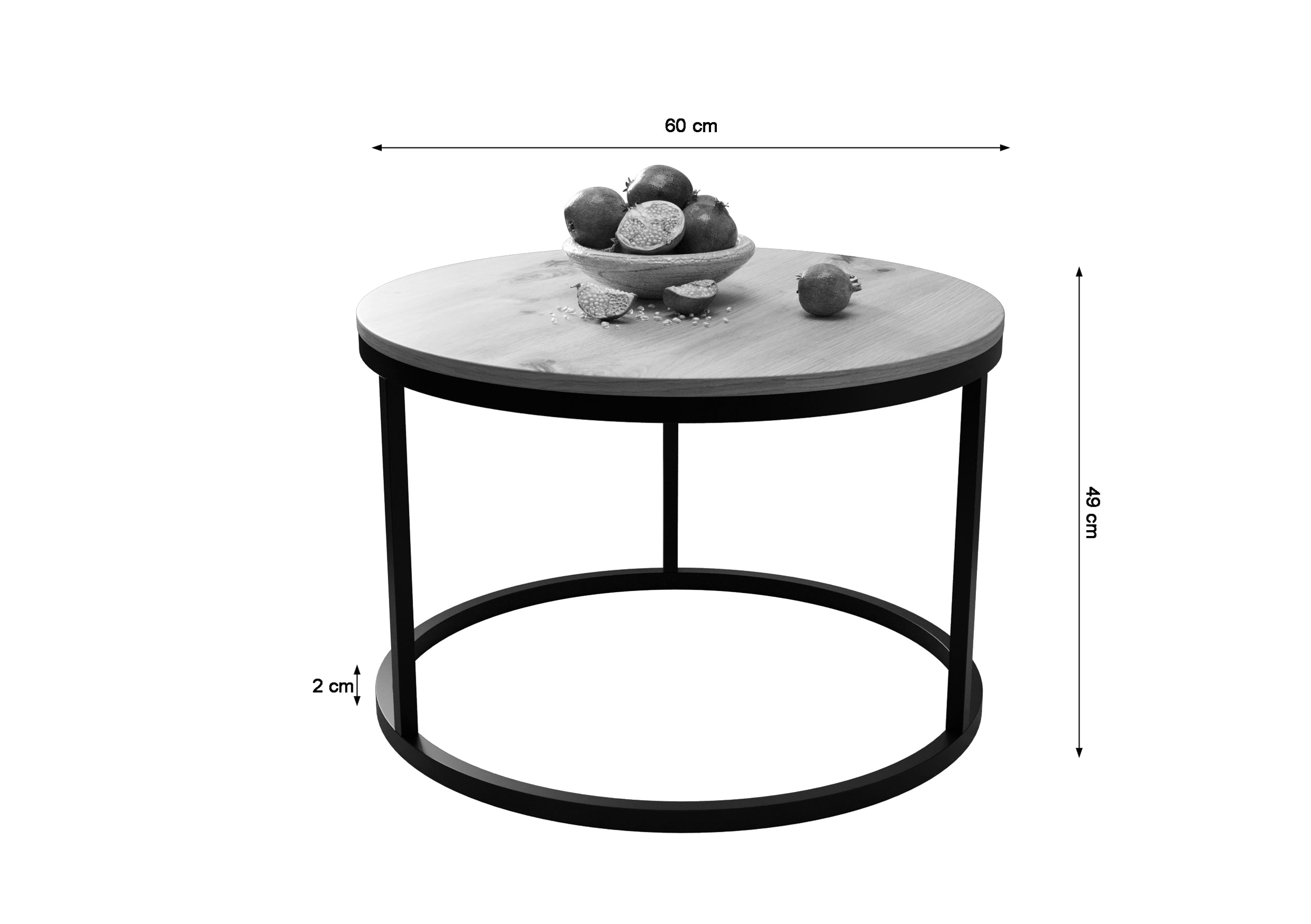 Rysunek wymiarowy - Stolik kawowy Sabello okrągły 60 cm dąb artisan: szerokość 60 cm, głębokość 60 cm, wysokość 49 cm