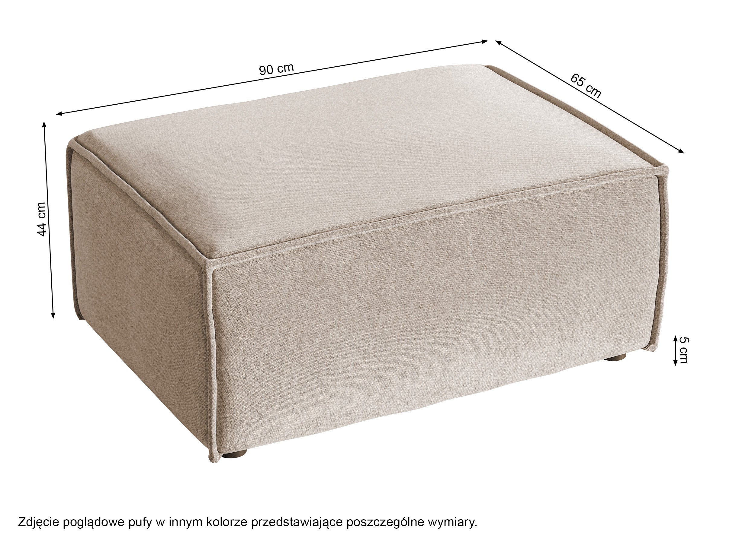 Pufa Copertino 65x90 cm szara welur hydrofobowy