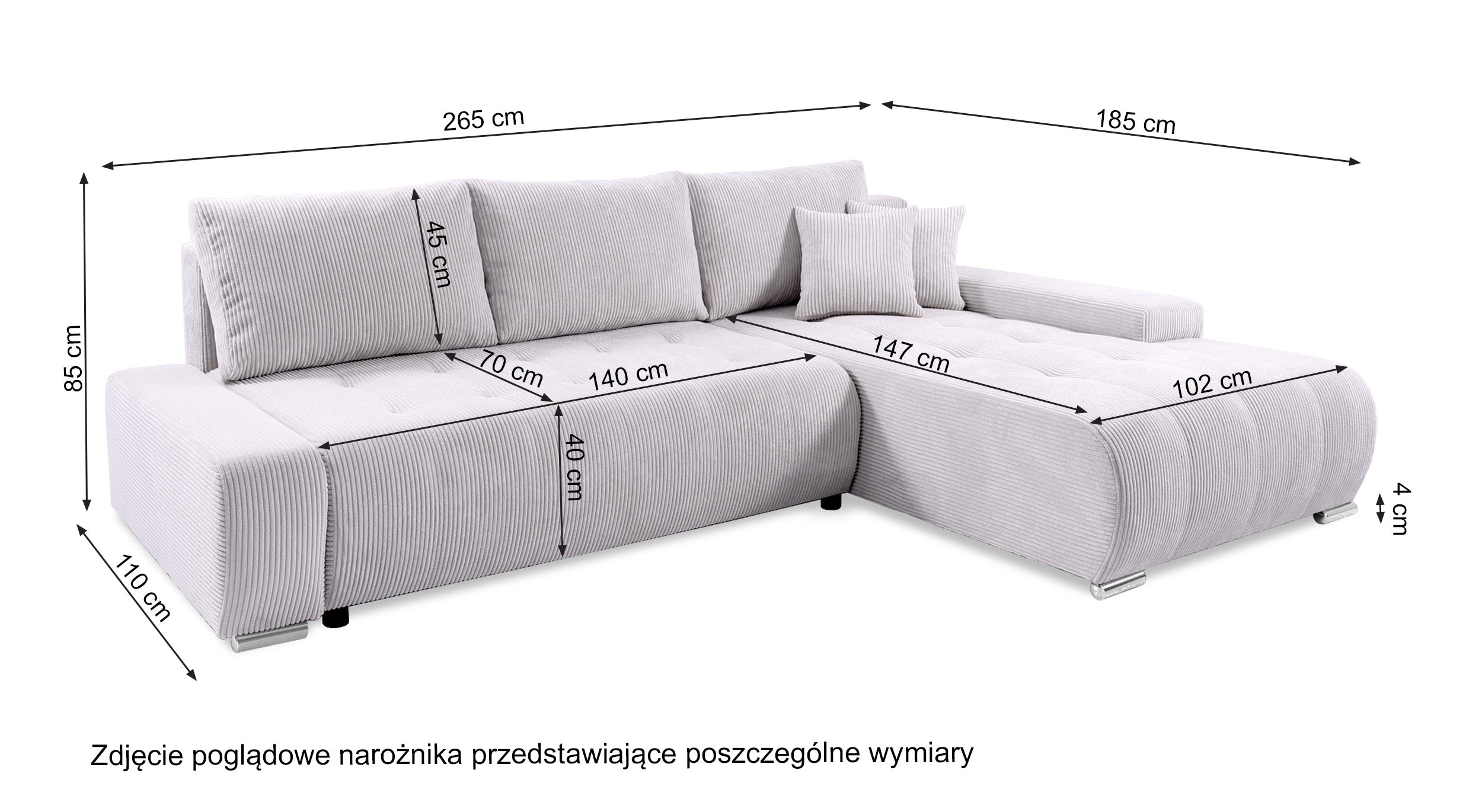 Narożnik z funkcją spania Magliano L-kształtny z pojemnikiem szarobeżowy sztruks lewostronny